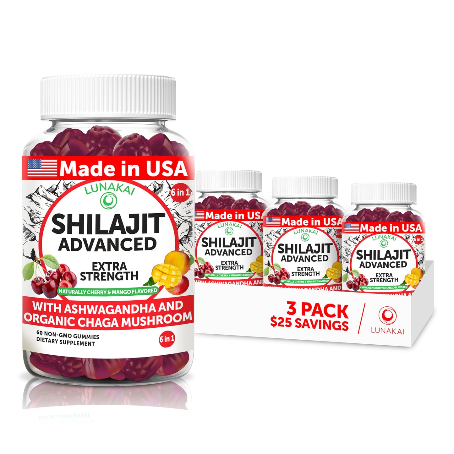 Lunakai Pure Himalayan Shilajit, 180 Gummies