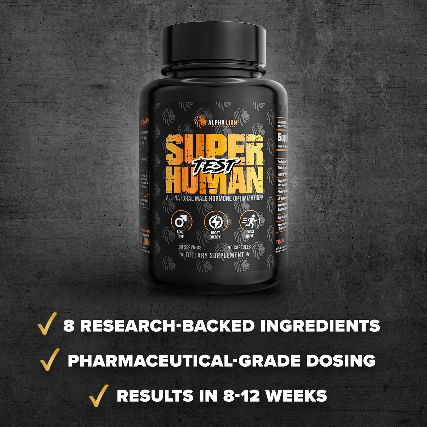 ALPHA LION Superhuman Test Natural Testosterone Booster for Men Capsule 30 Count
