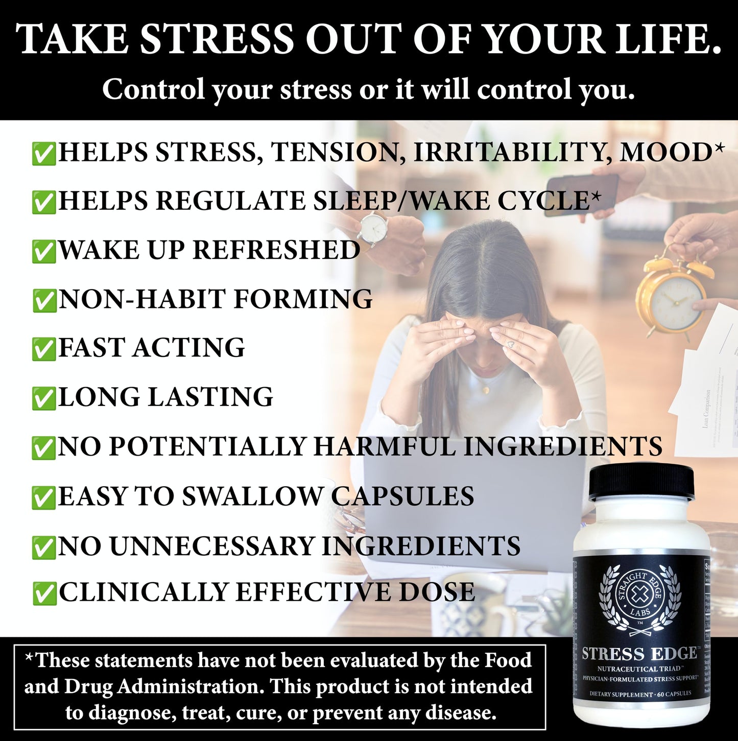 Straight Edge Labs Stress Edge Stress Relief Supplement 60 Capsules