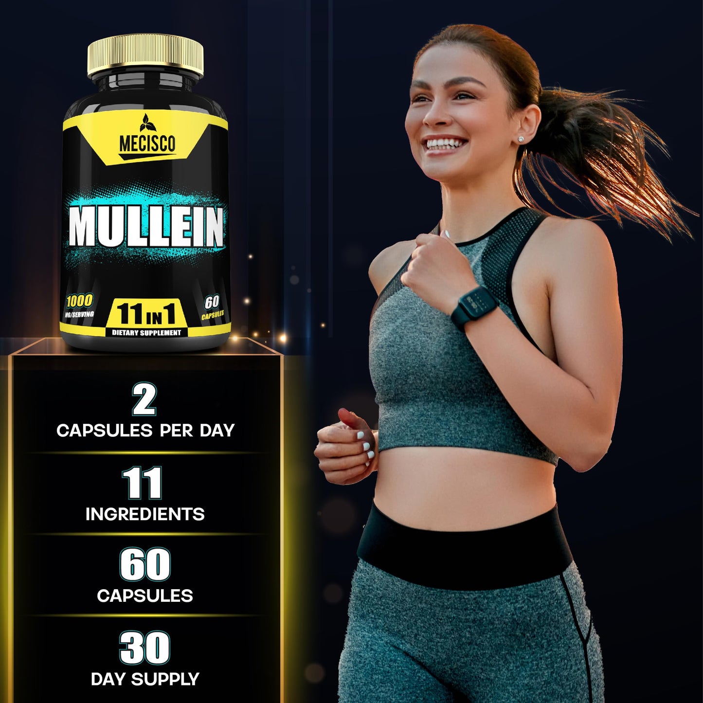 Mecisco 11in1 Mullein Leaf Capsules with Panax Ginseng Root, Cordyceps Sinensis & More, 60 Capsules