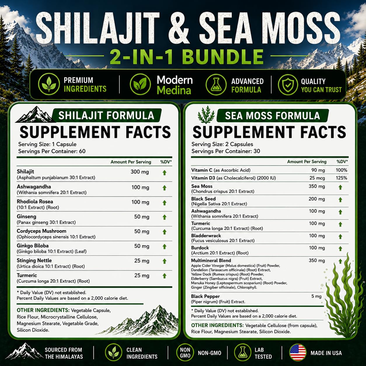 ModernMedina Sea Moss & Shilajit Capsules 120 Count