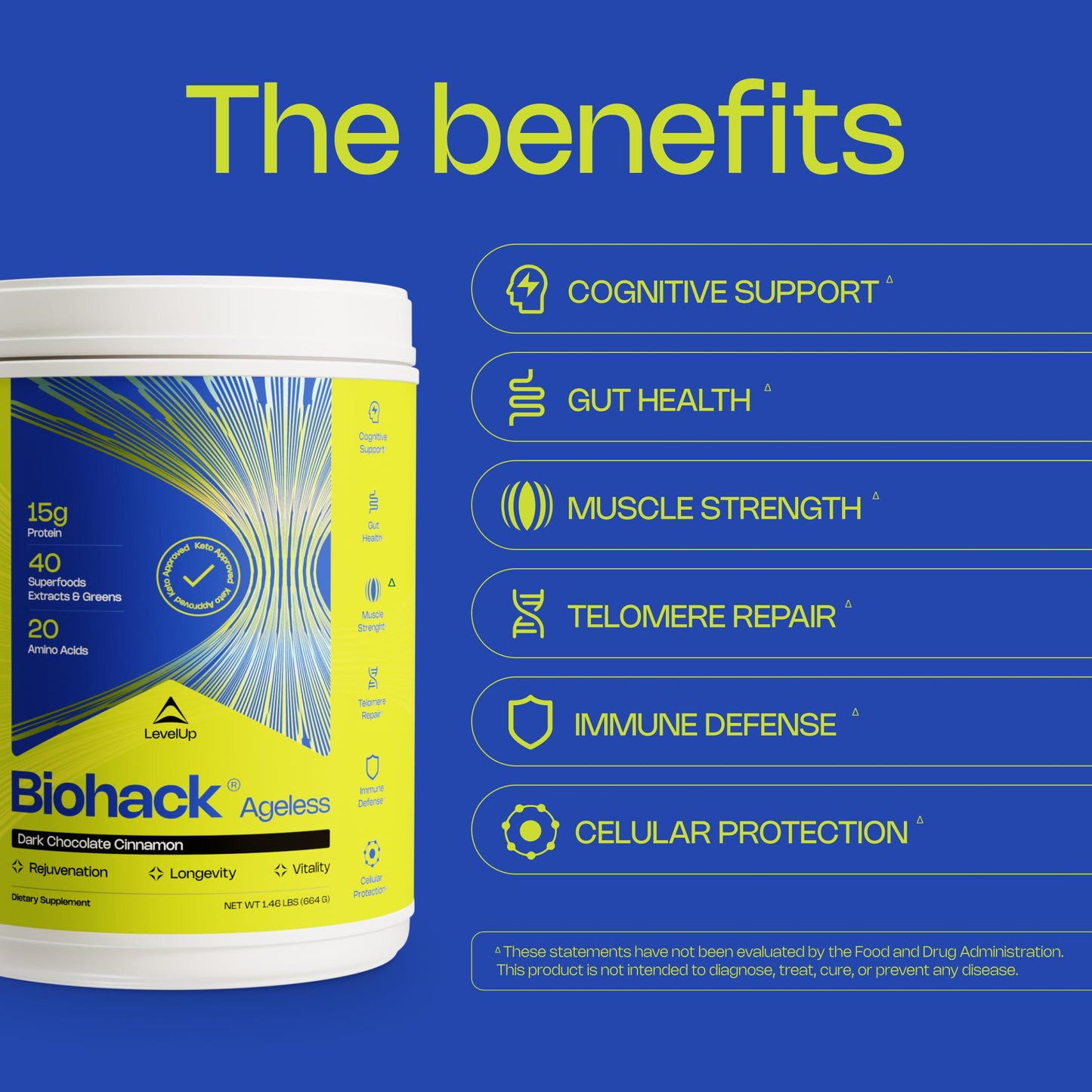 LevelUp Biohack Ageless: Colostrum Collagen Superfoods Antioxidants Spermidine Amino Acids Creatine for Women and Men, Total Body Rejuvenation (Dark Chocolate Cinnamon) Powder 23.36