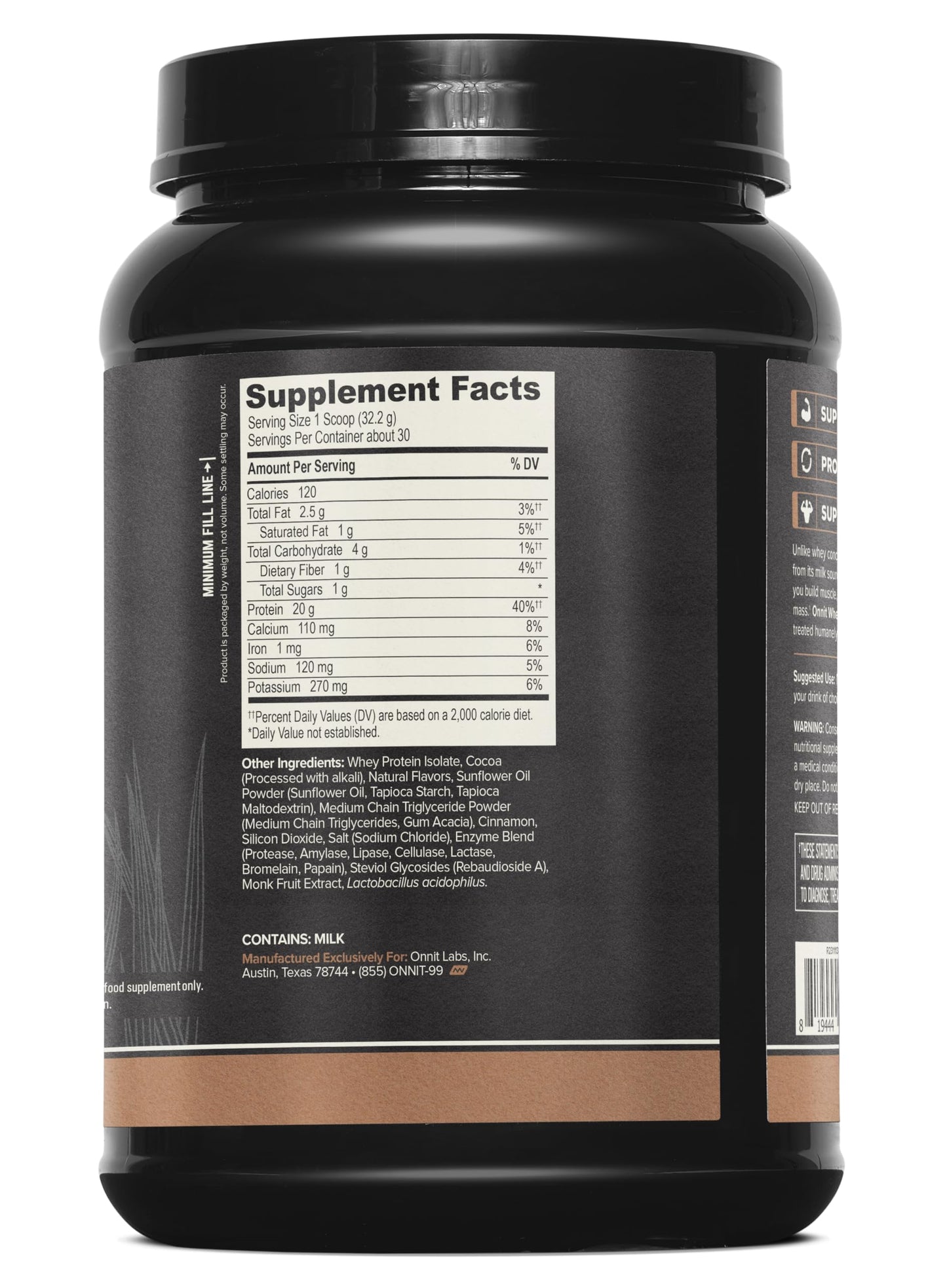 ONNIT Grass Fed Whey Isolate Protein Powder, 30 Servings per Tub