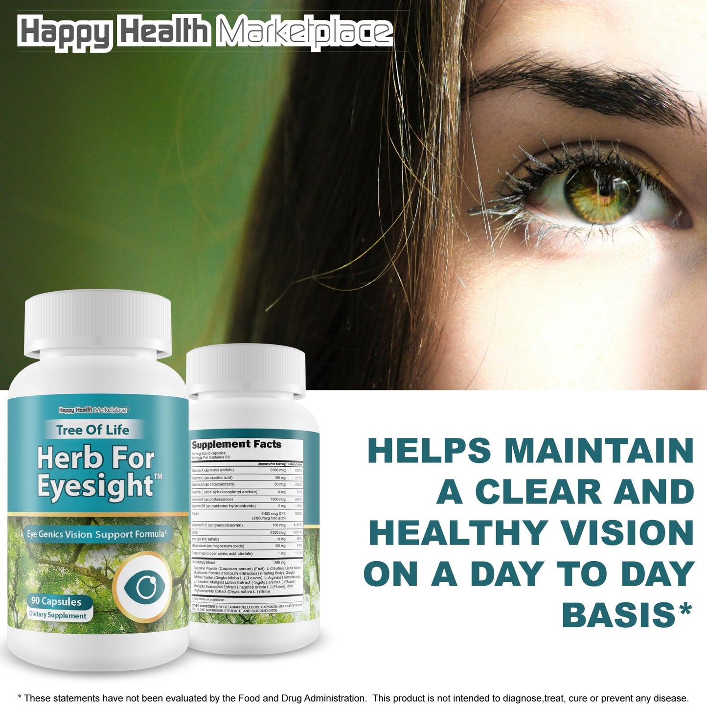 Happy Health Marketplace Vision Support Lutein Eye Health Capsule 90 Count