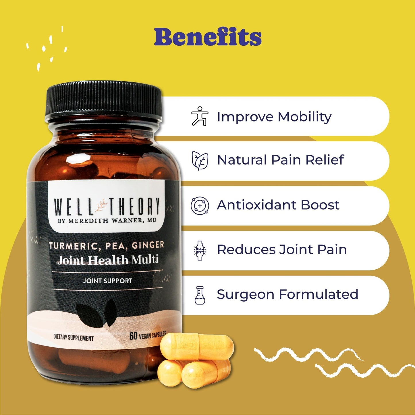 WELL THEORY Joint Wellness Supplement Turmeric, Ginger & Pea 60 Capsules
