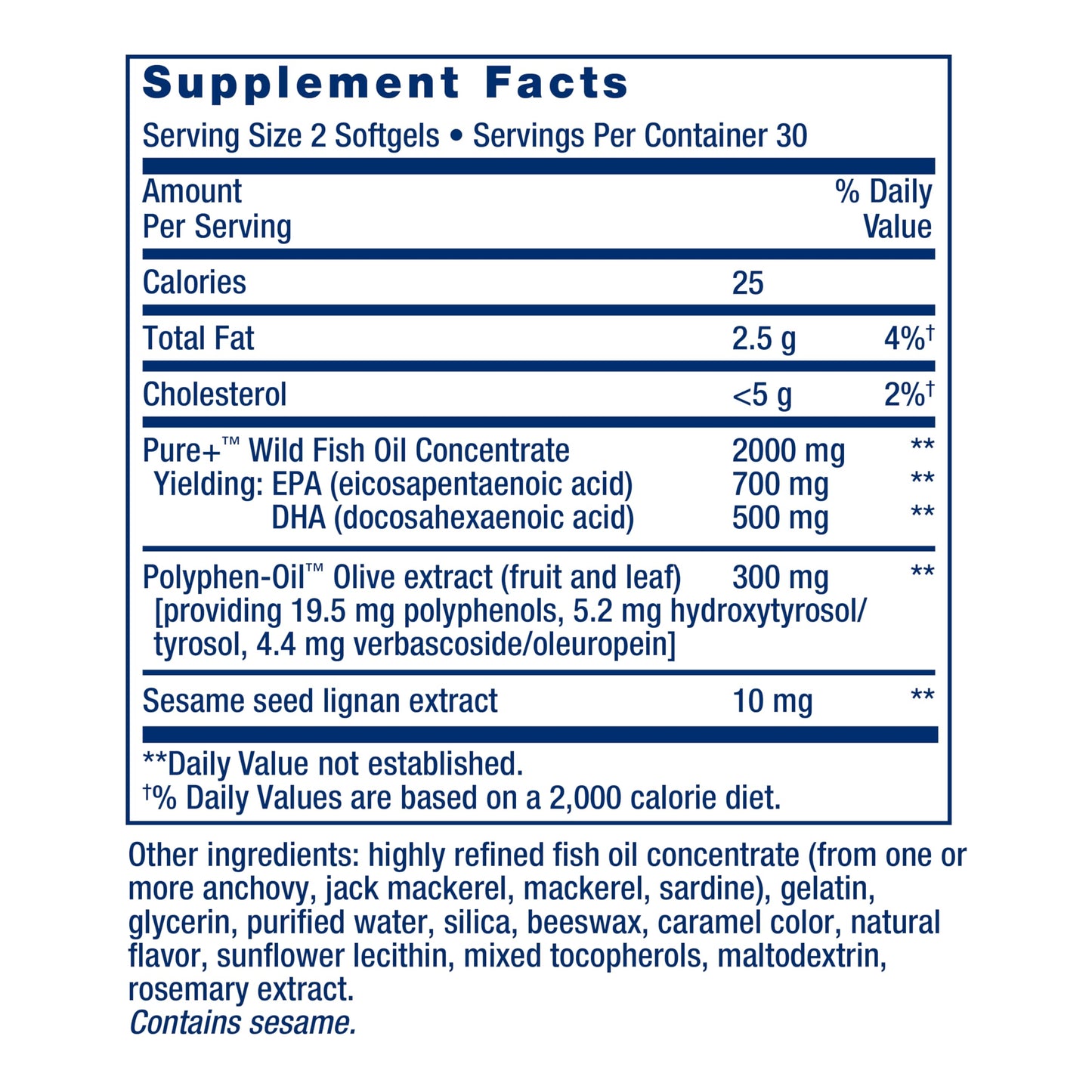 Life Extension Super Omega-3 EPA/DHA Fish Oil with Sesame Lignans & Olive Extract Softgels, 60 Count