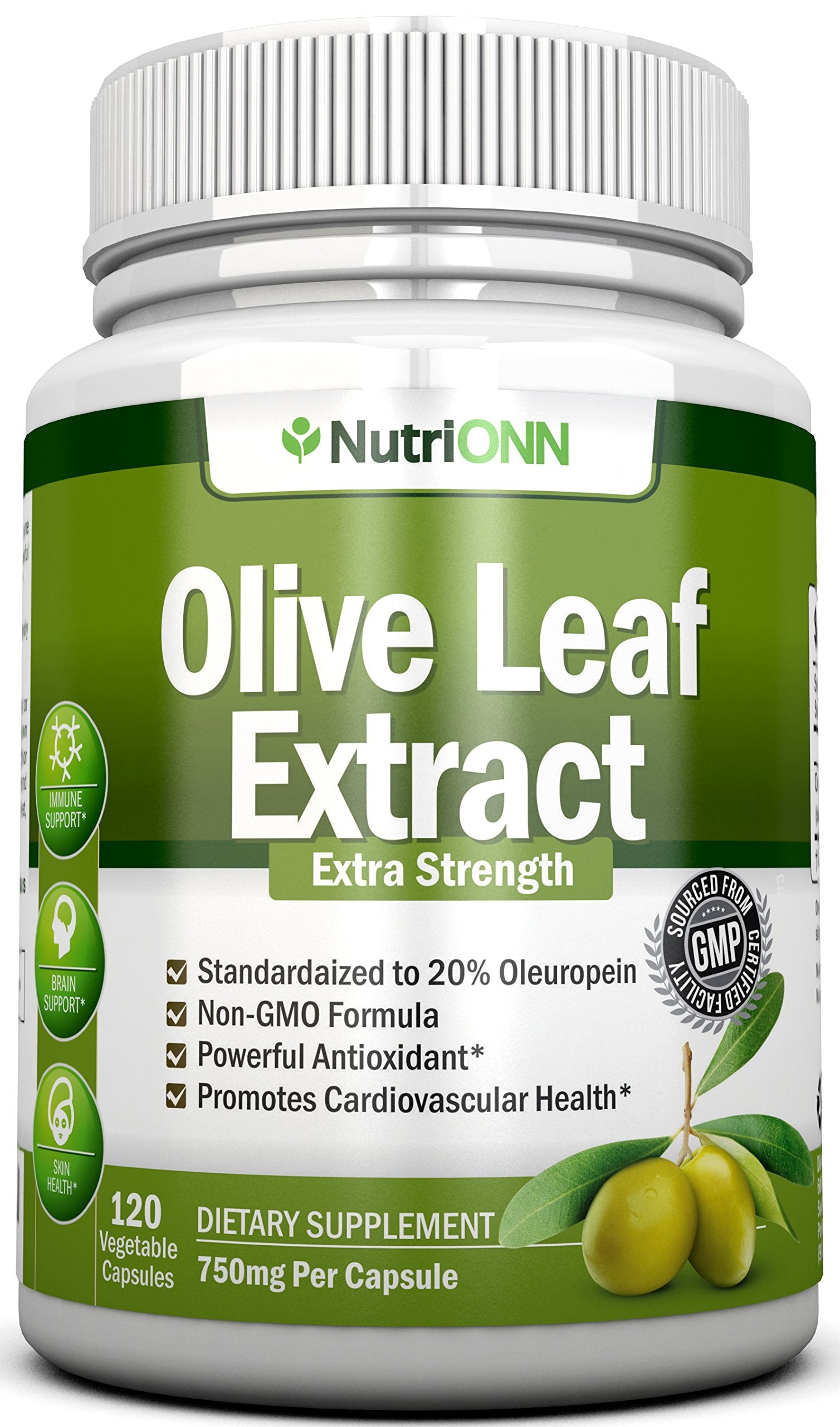 NutriONN Olive Leaf Extract 750 mg Capsules, 120 Count