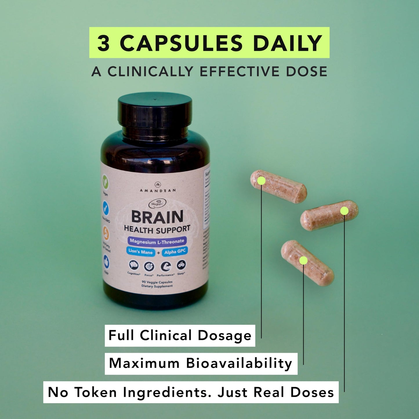 AMANDEAN Brain Supplement Capsule 90 Count