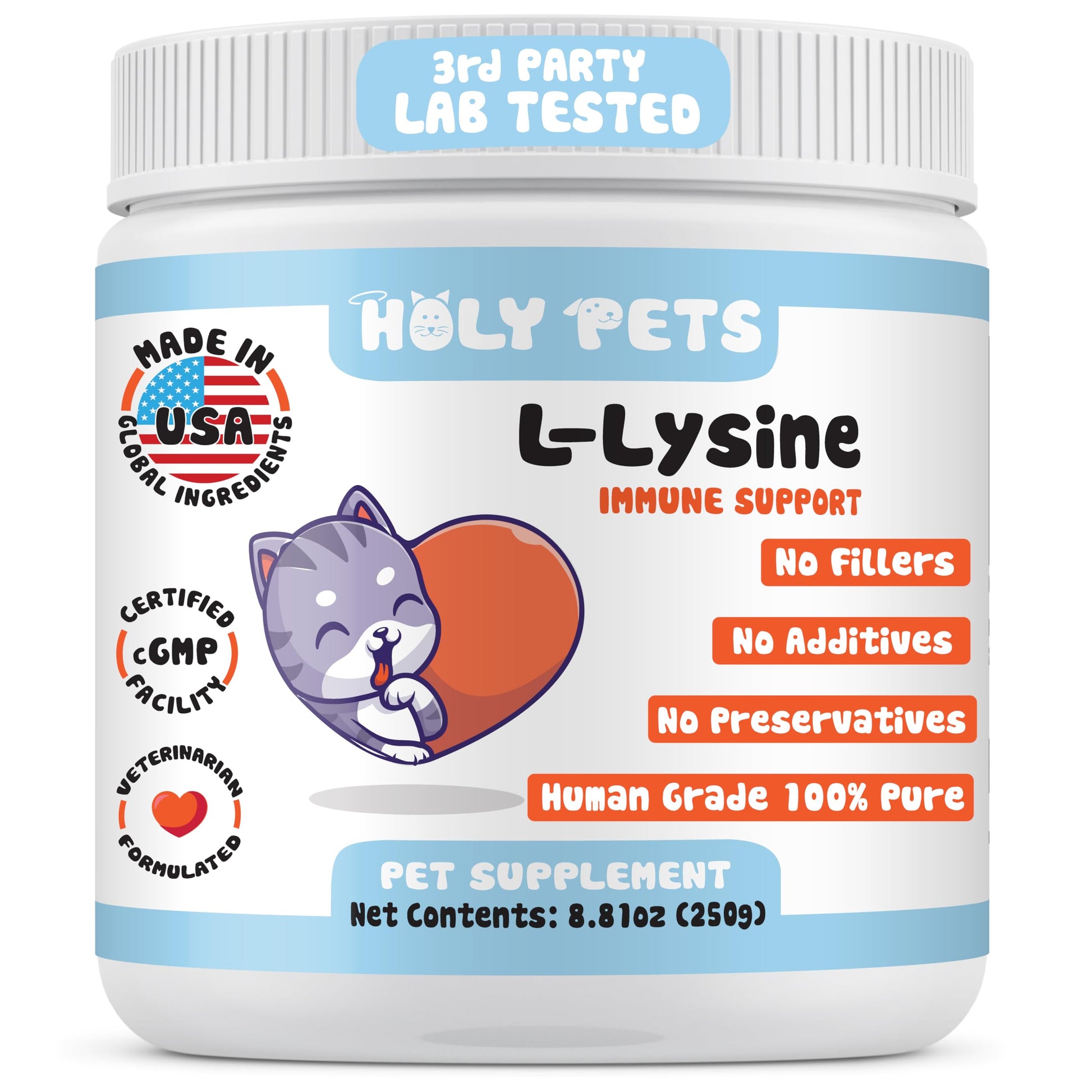 Holy Pets 100% Pure L-Lysine Powder for Cats, 250 g