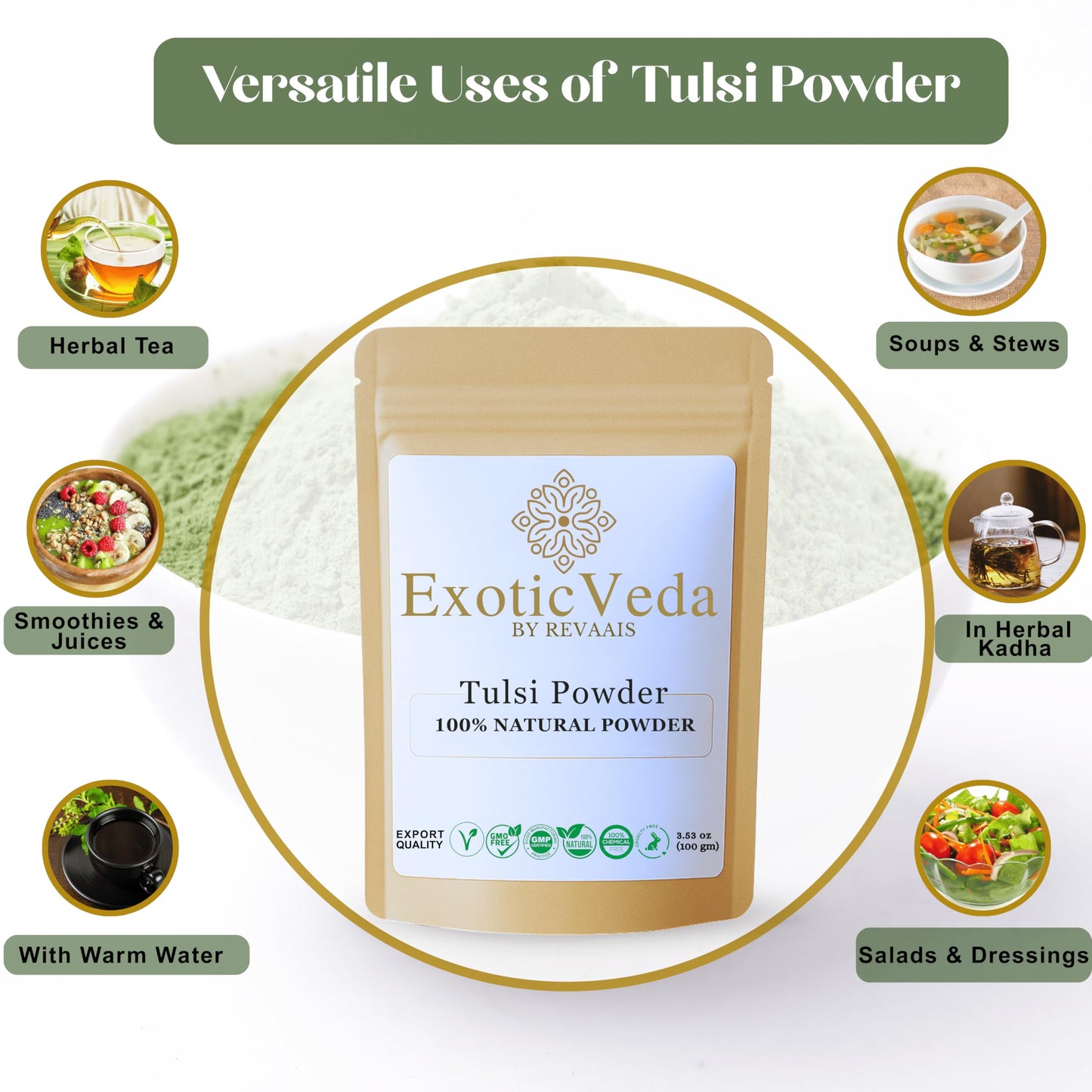 Exotic Veda Tulsi Powder (Holy Basil) Powder 3.53 Ounce