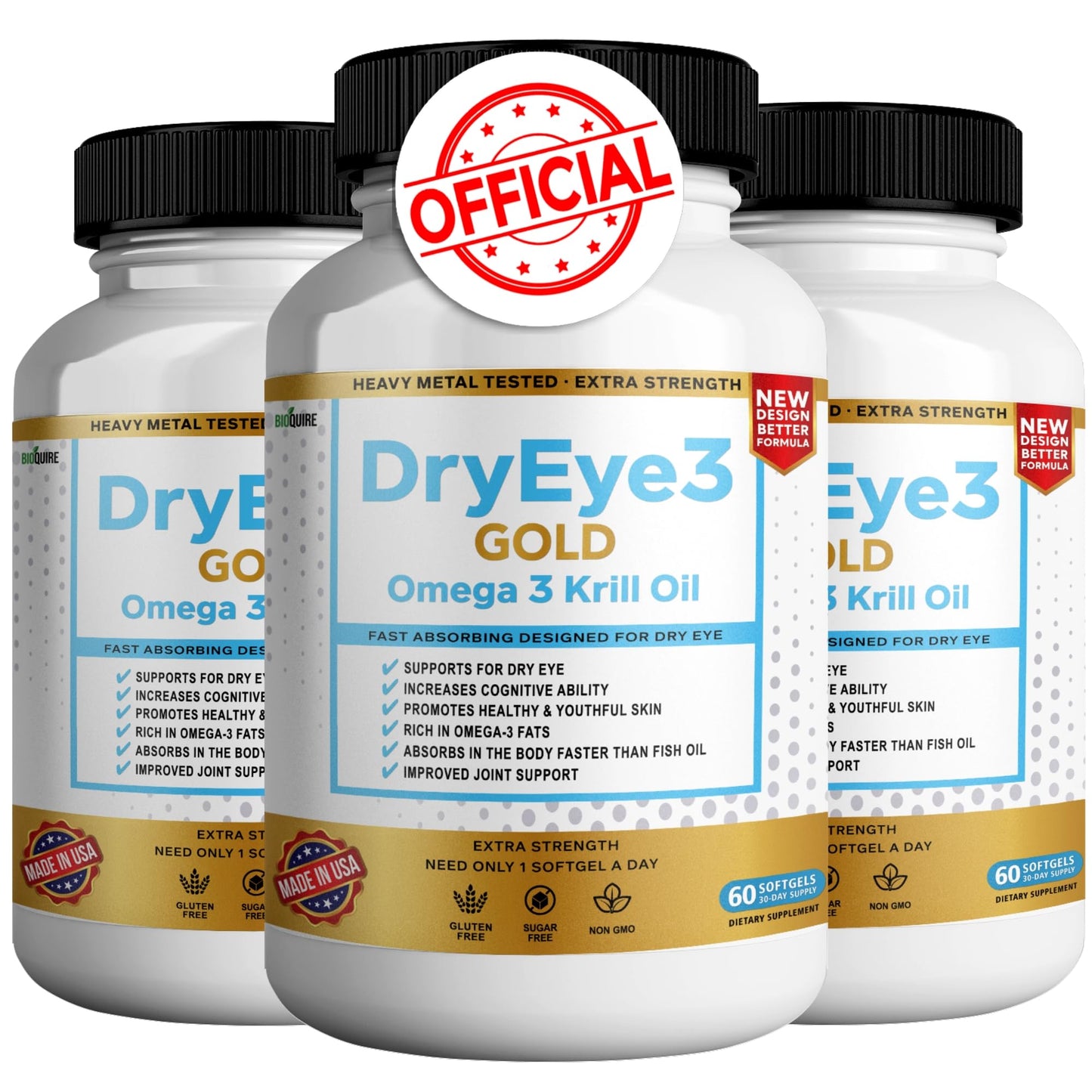BIOQUIRE Dry Eye 3 Gold Omega 3 Krill Oil Extra Strength Capsules 180
