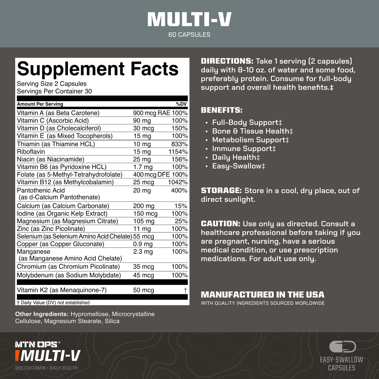 MTN OPS Multi-V Multivitamin Capsules, 60 Count