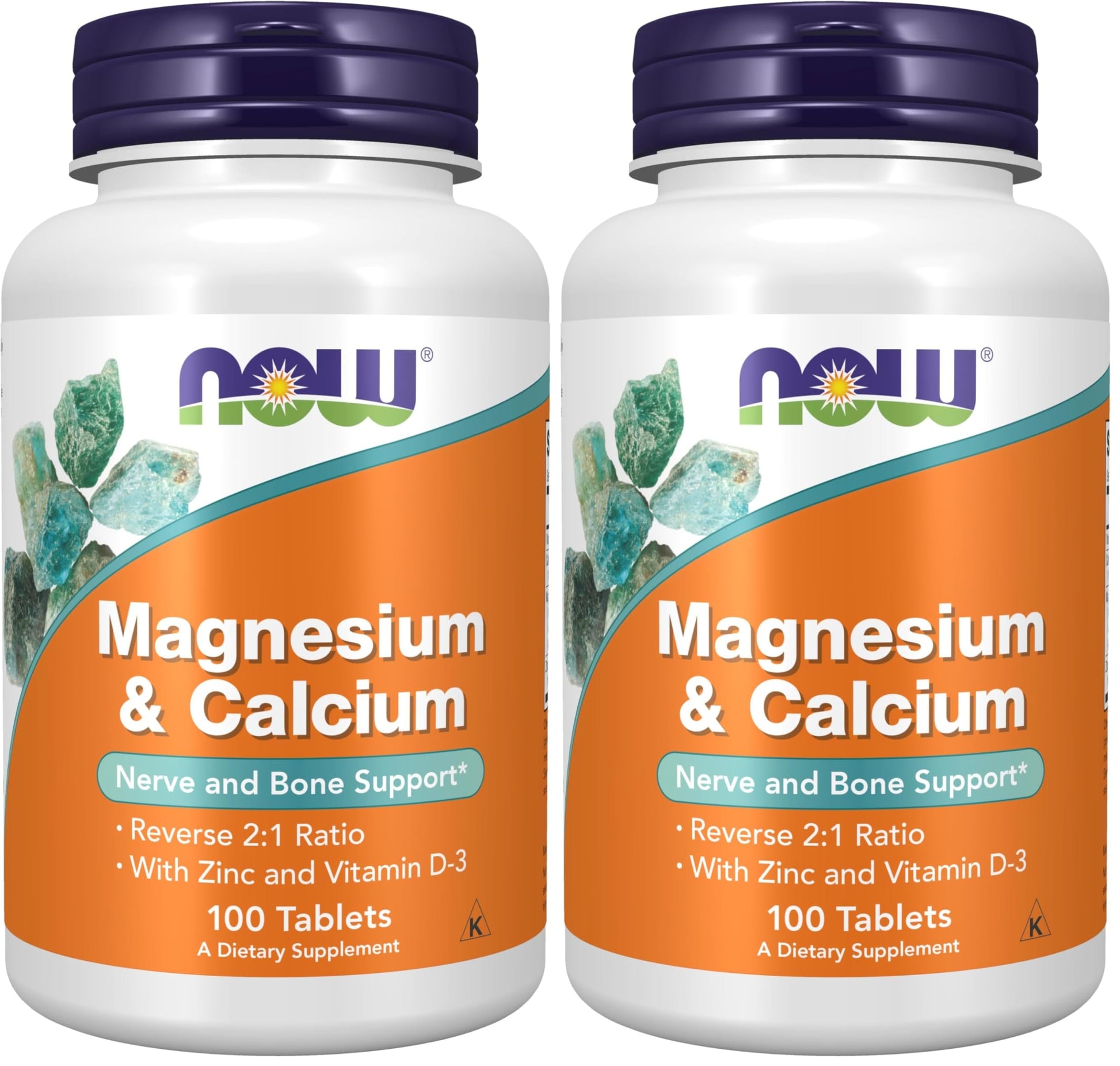 NOW Foods Magnesium & Calcium with Zinc and Vitamin D-3, Nerve and Bone Support, 200 Tablets