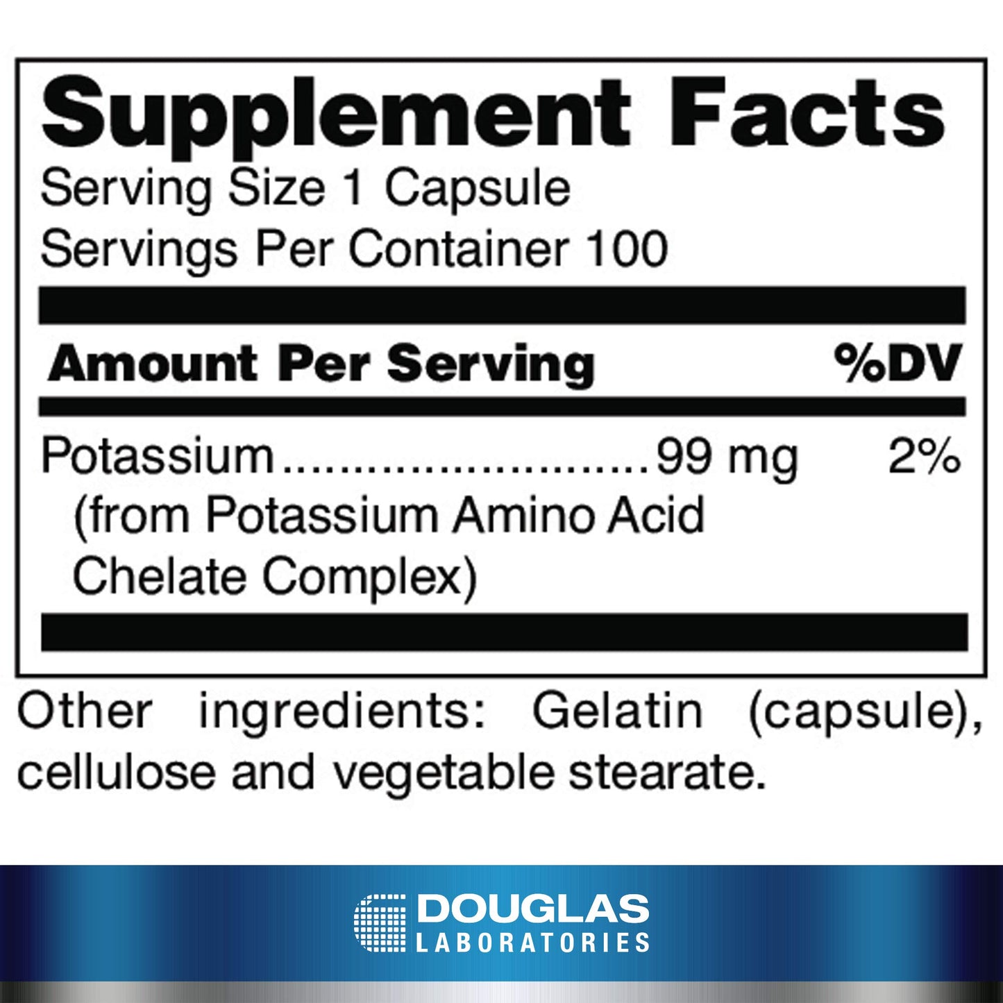 Douglas Laboratories Potassium 99 mg Chelated Capsules, 100 Count