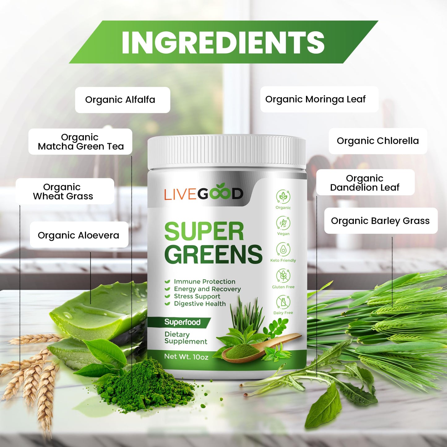 LIVEGOOD Organic Super Greens & Super Reds Bundle Powder 14.4