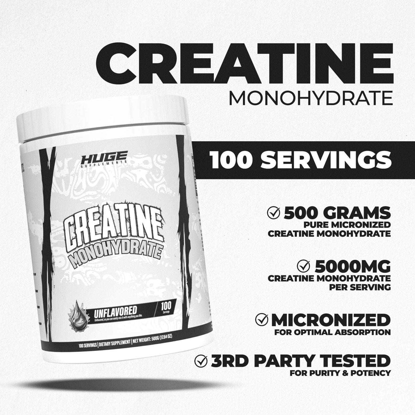 Huge Supplements Pure Micronized Creatine Monohydrate Powder 1.1 Pound