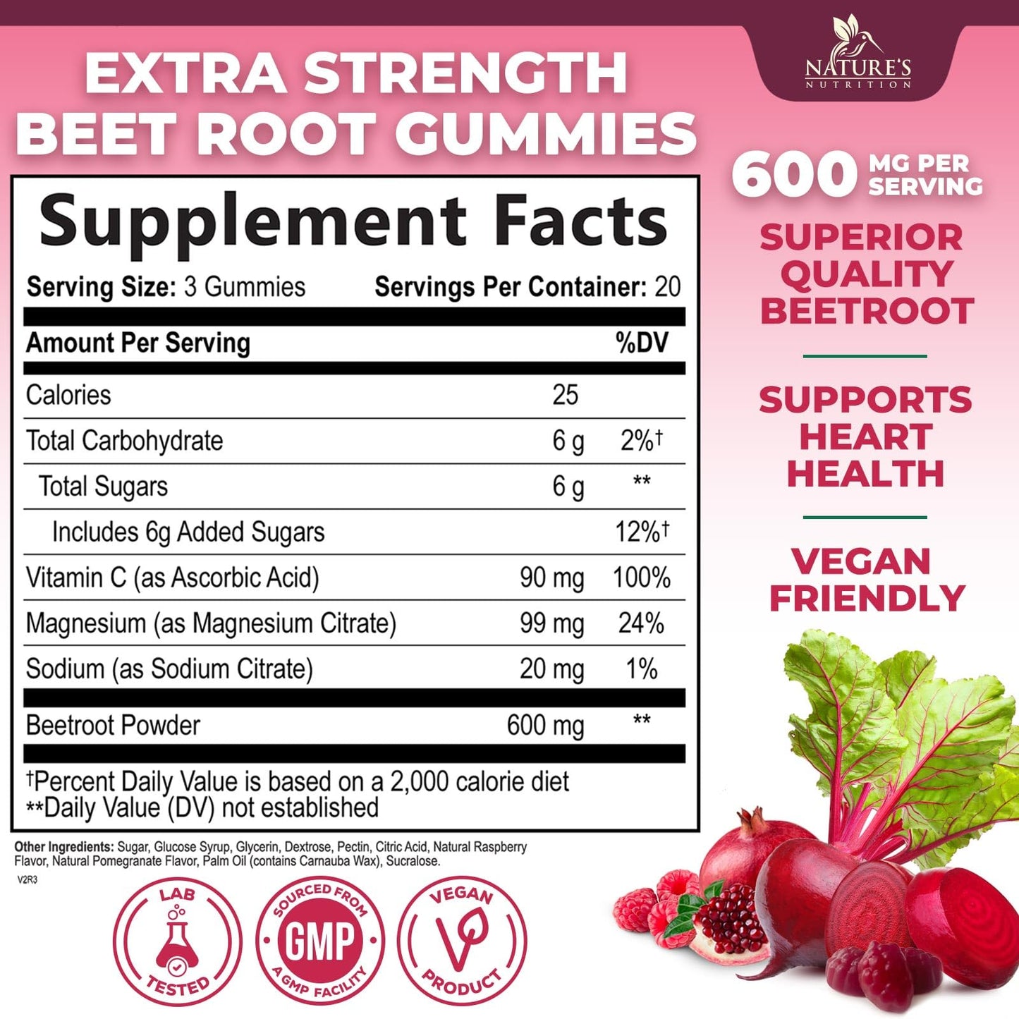 Nature's Nutrition Beet Root Gummies, 60 Count