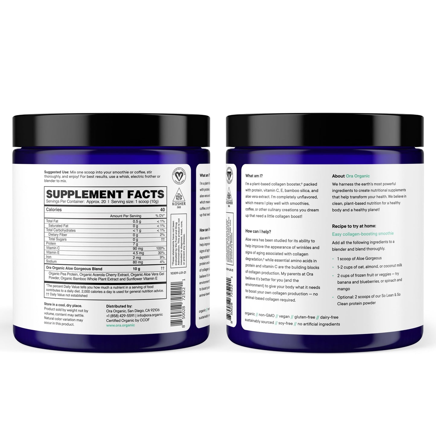 Ora Organic Vegan Collagen-Boosting Powder for Women and Men - Hair, Skin, & Nails Support - Bamboo Silica, Plant-Based Protein, Organic Vitamin C, Aloe Vera - Vanilla Flavor, 8.47 Ounce