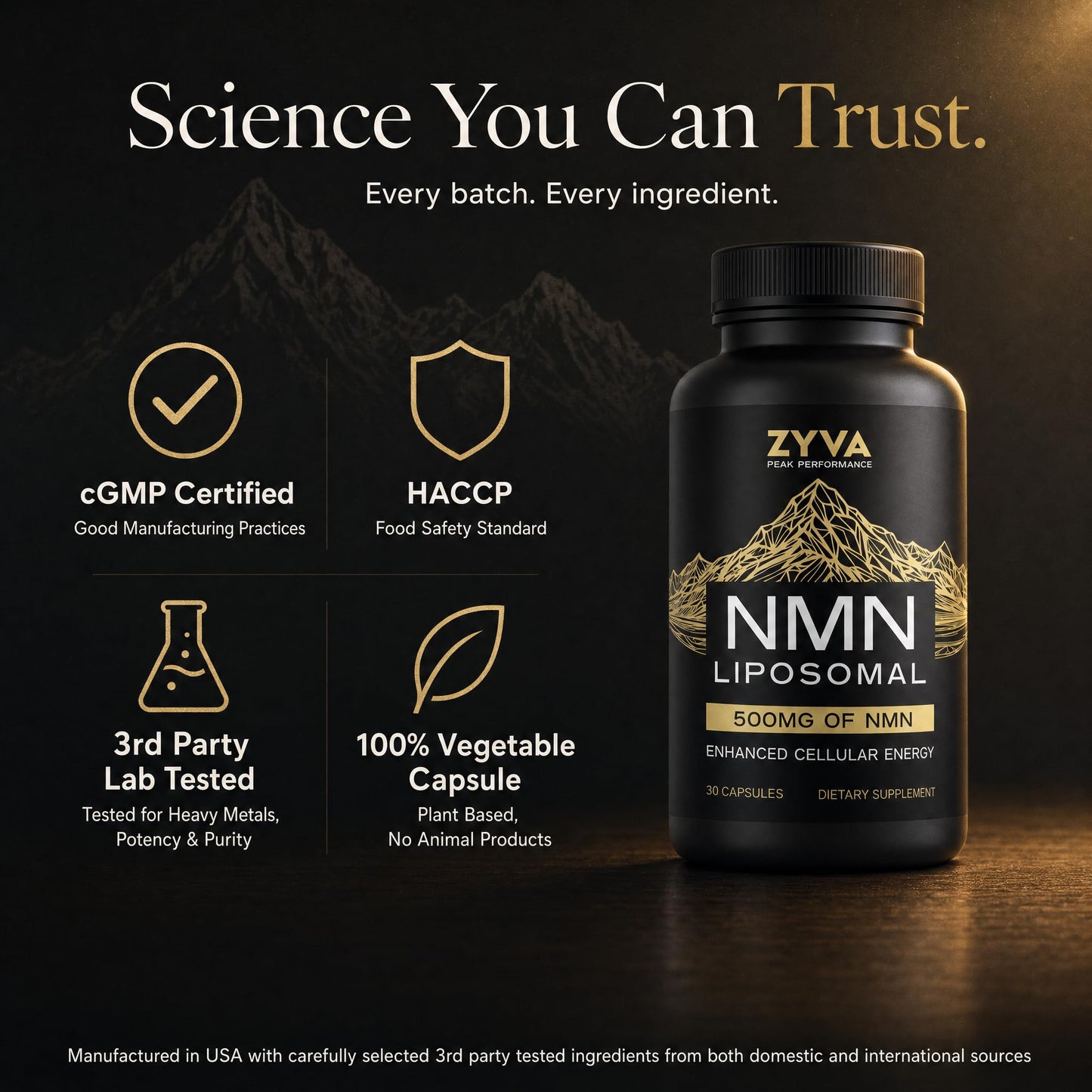 ZYVA Scientific Liposomal NMN Supplement 500mg Capsules, 30 Count