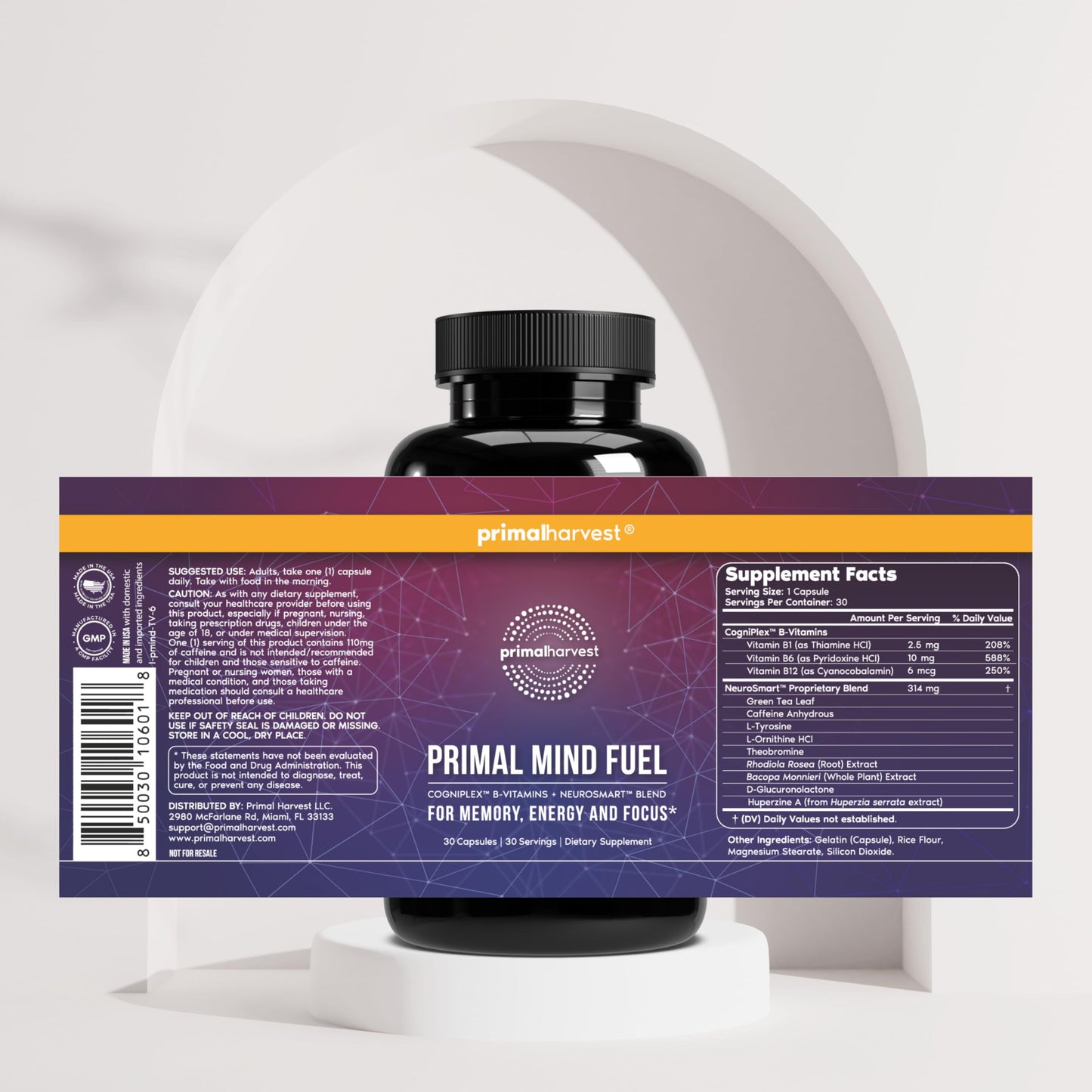 Primal Harvest Mind Fuel & Omega-3 Capsules, 2-Count