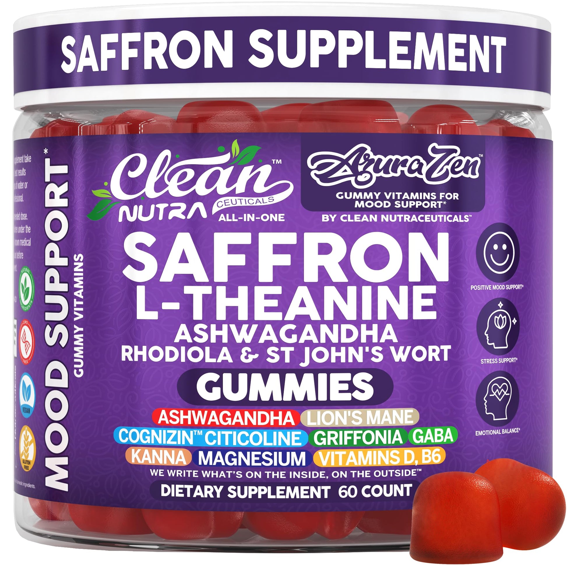 Clean Nutraceuticals AuraZen Mood Support Gummies 60 Count
