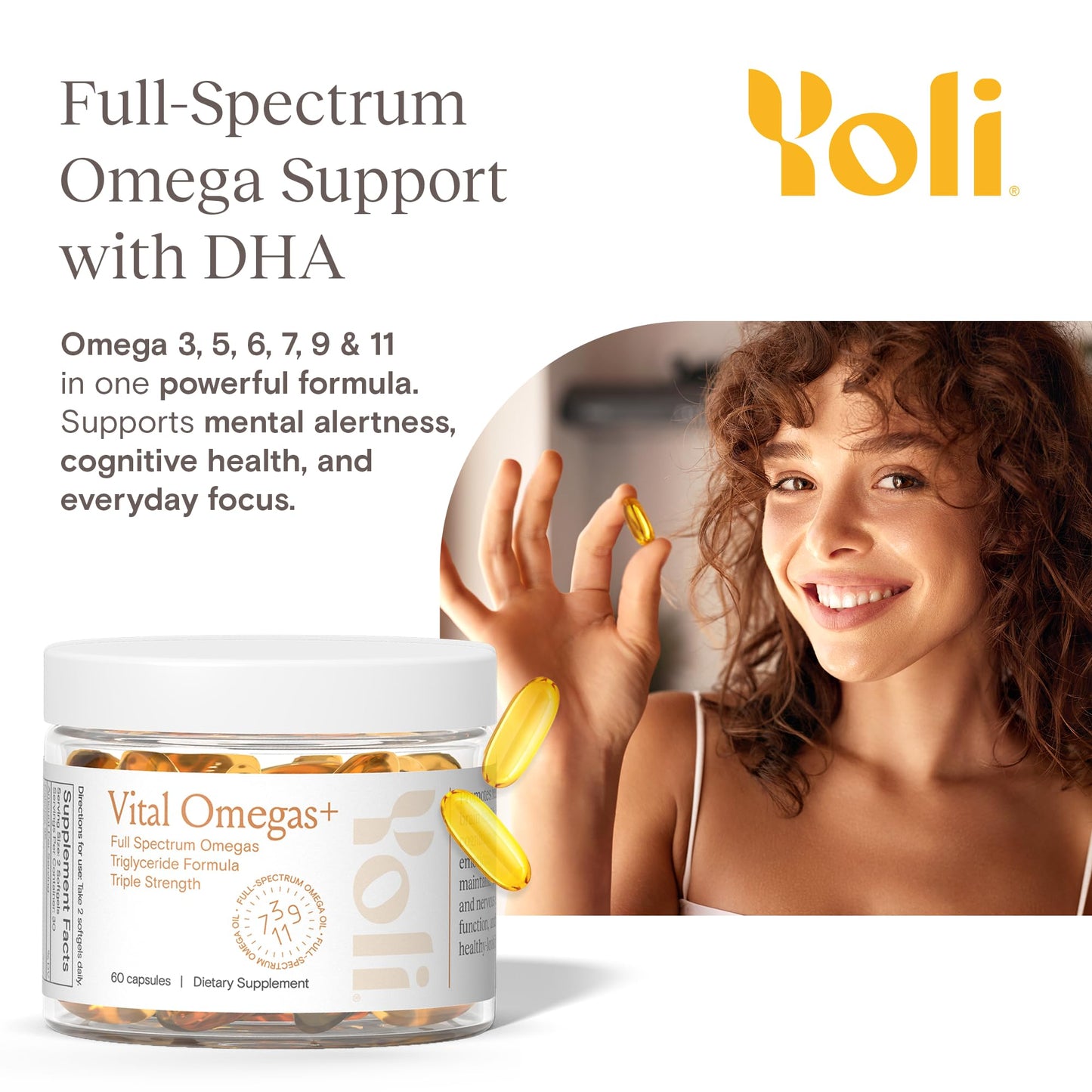 Yoli Vital Omegas+ Fish Oil Supplement Full Spectrum Omega 3 Softgels, 60 Count
