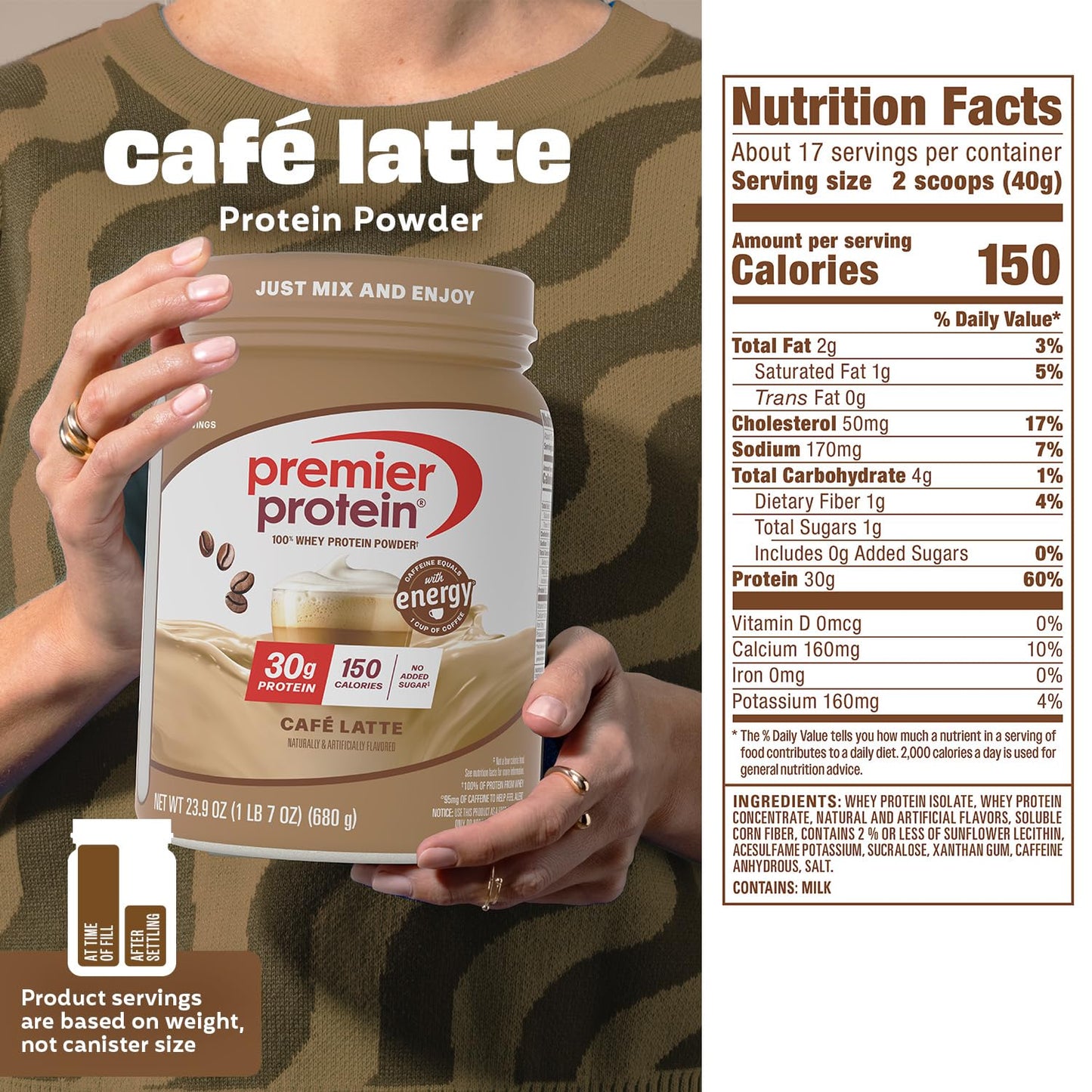 Premier Protein 30g High Protein Powder, 100% Whey, Café Latte, 23.9