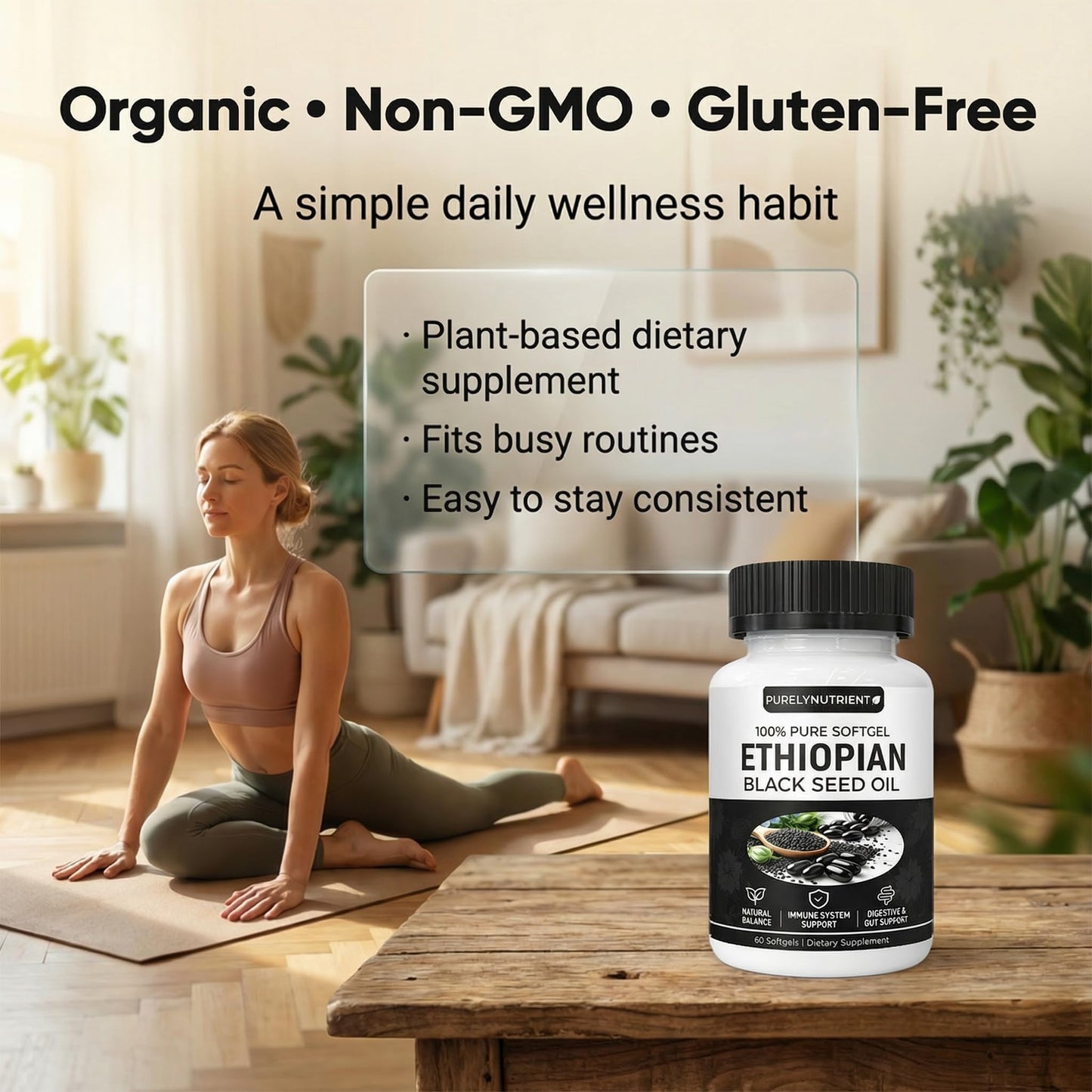 PURELYNUTRIENT Ethiopian Black Seed Oil Softgels, 60 Count