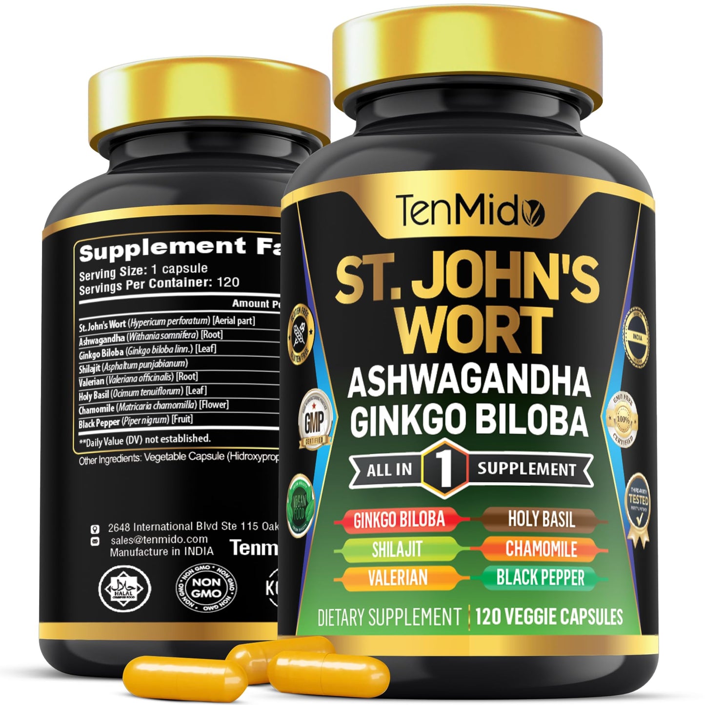 Tenmido St. John's Wort Supplement 8in1 Formula Capsules 120