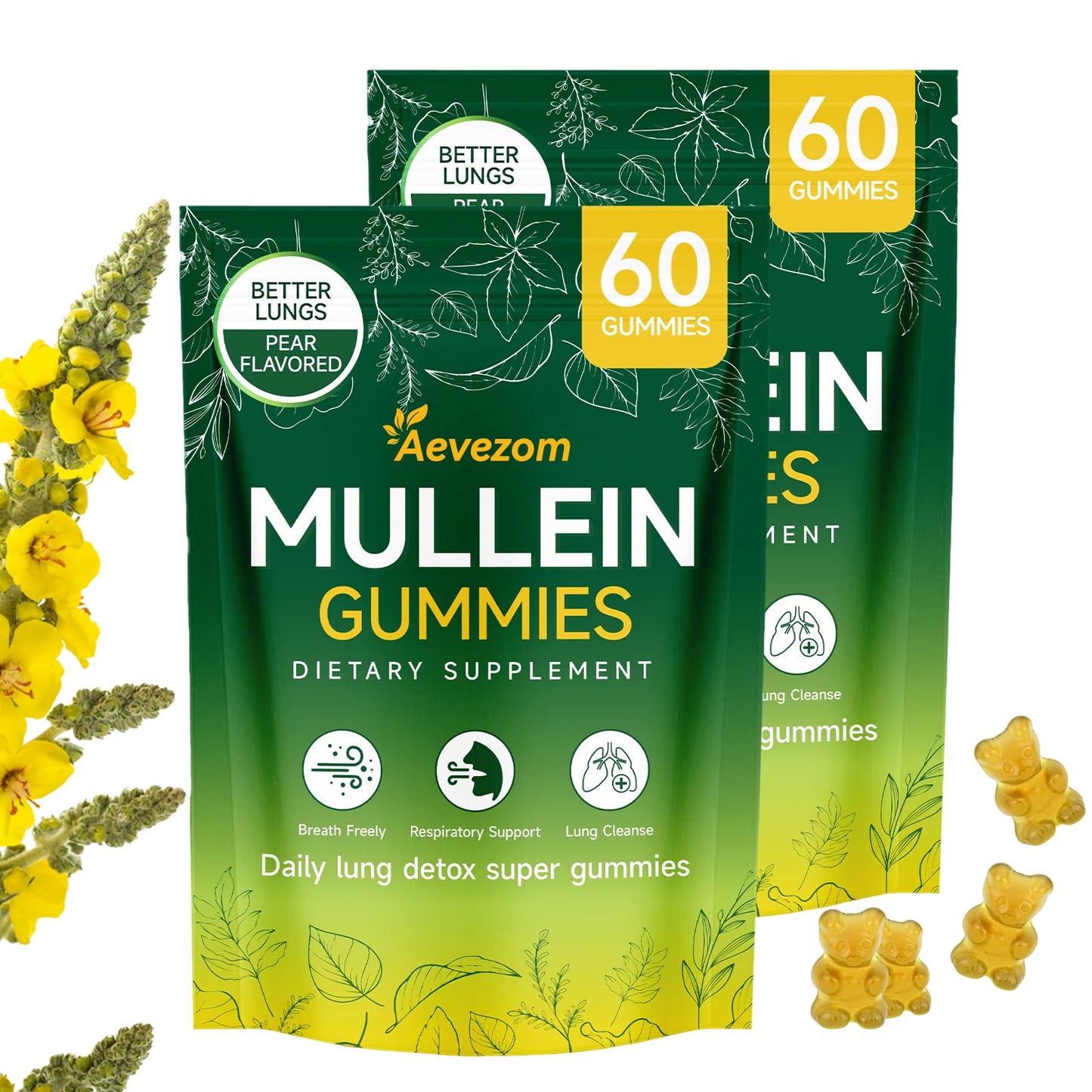 Aevezom Mullein Gummies for Lungs Gummy, 60 Count