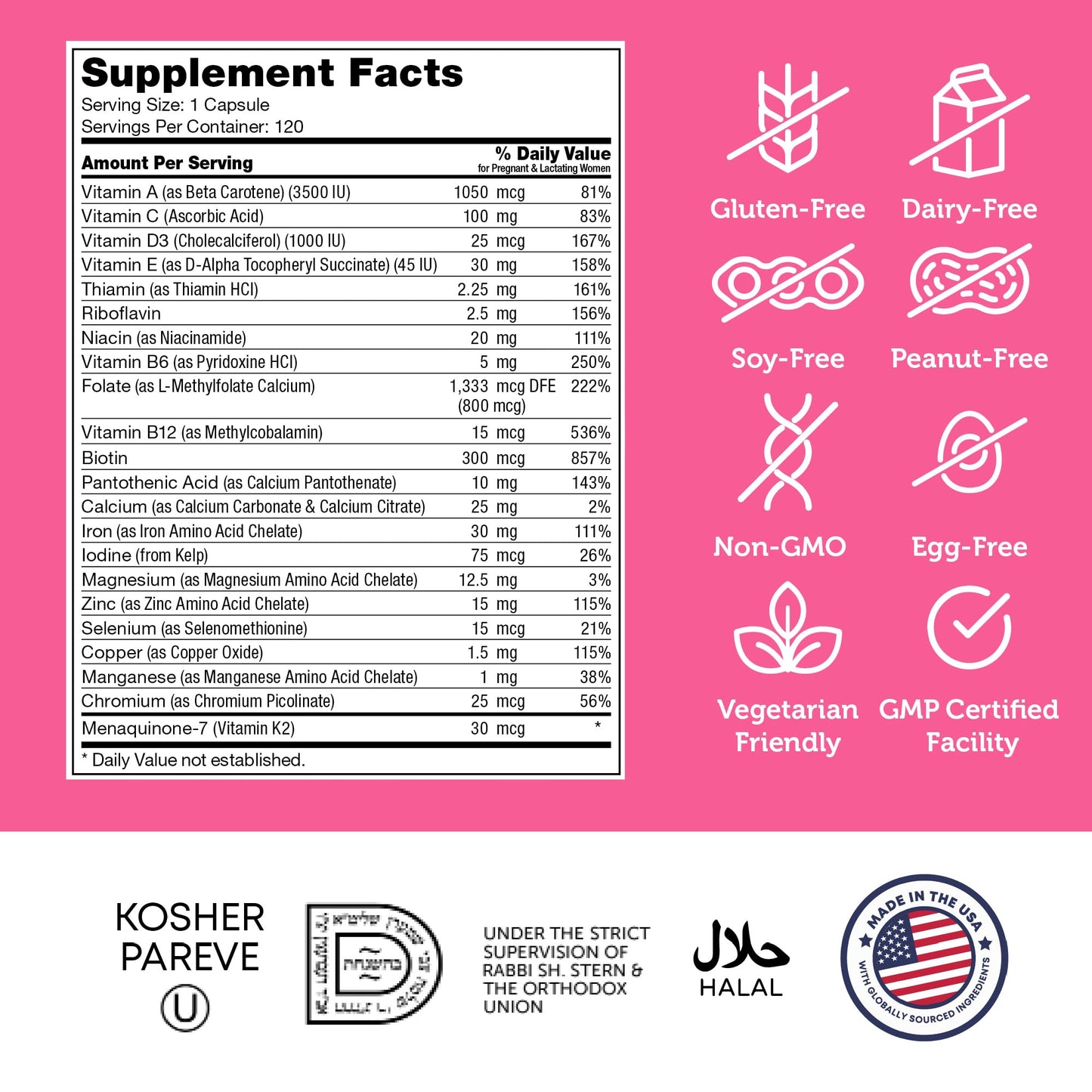 Zahler Total One Prenatal Vitamins for Women Capsule, 120 Count