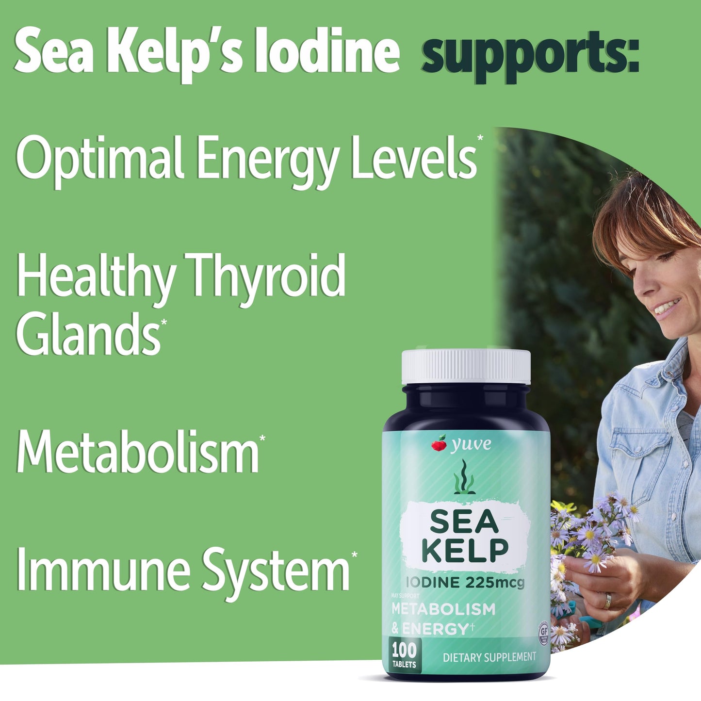 Yuve Thyroid Support Iodine Supplement Tablets, 225mg, 100 Tablets