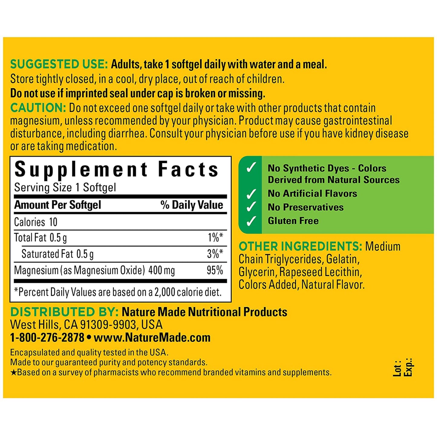 Nature Made Extra Strength Magnesium Oxide 400 mg 59 Softgels