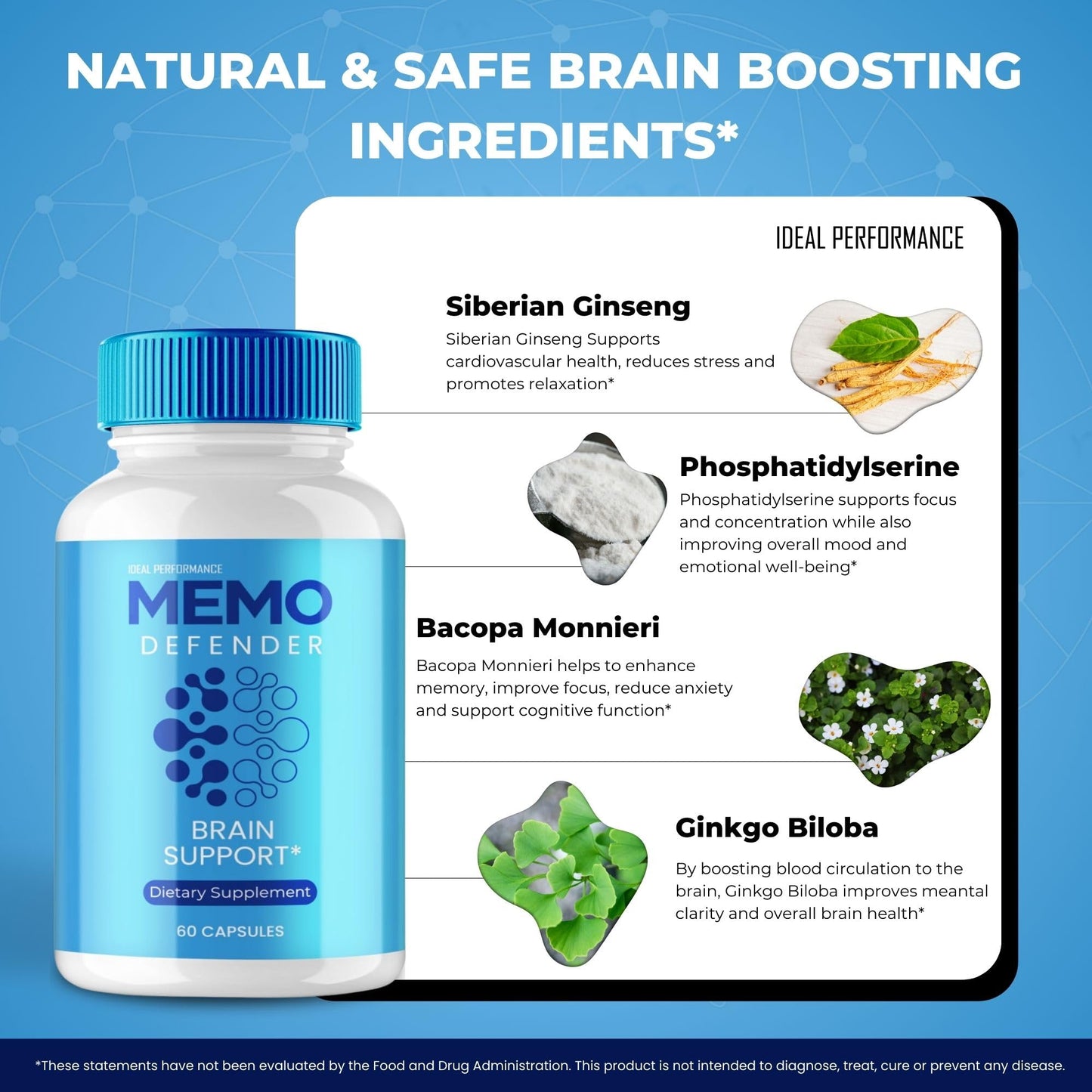 IDEAL PERFORMANCE Memo Defender Brain and Memory Support Capsules, 300 Count
