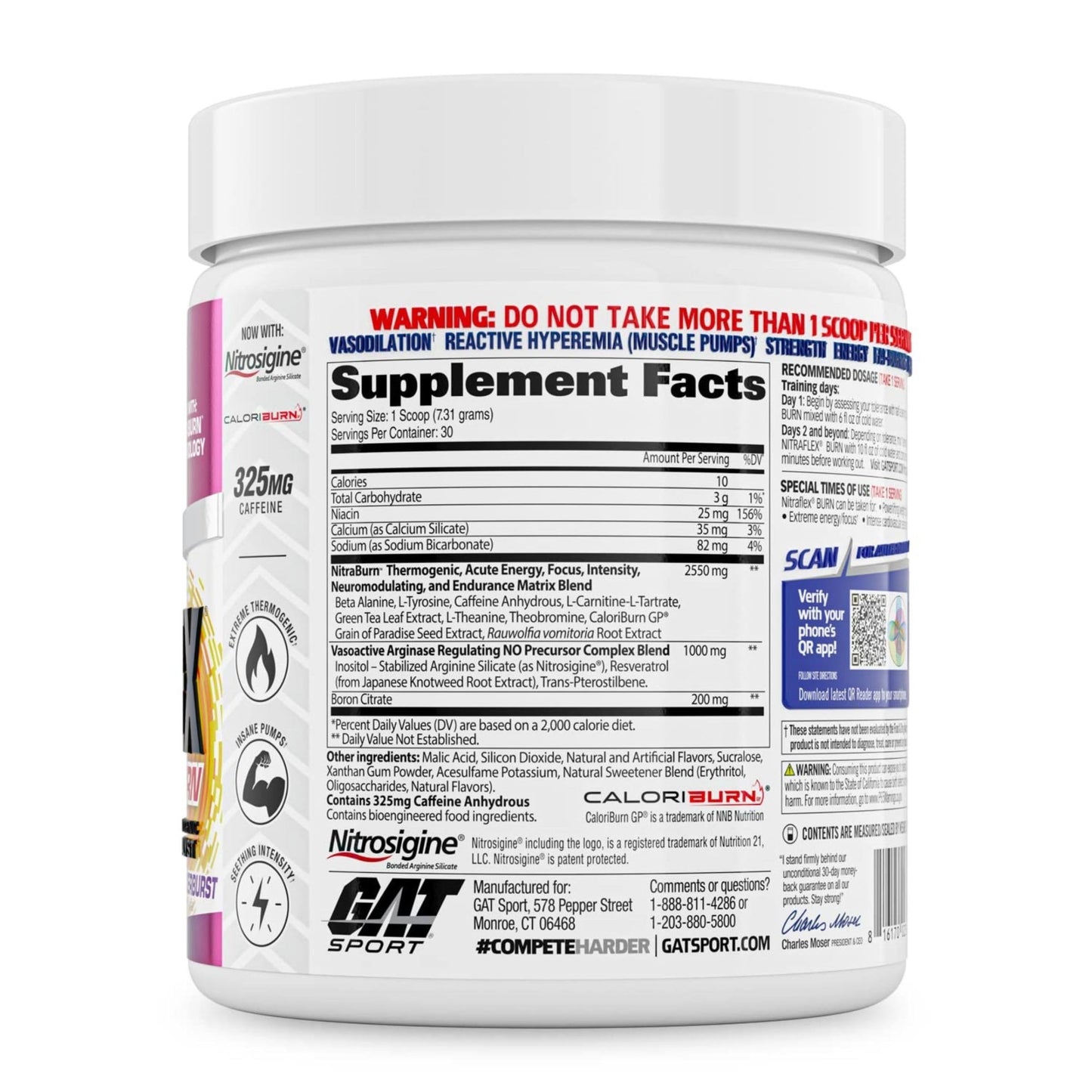 GAT SPORT NITRAFLEX Burn Pre Workout Thermogenic Powder, 7.74 Ounce