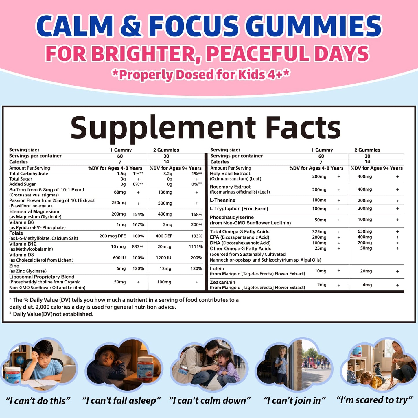 PENGCHI Saffron Gummies for Kids Calm Focus, 120 Gummies