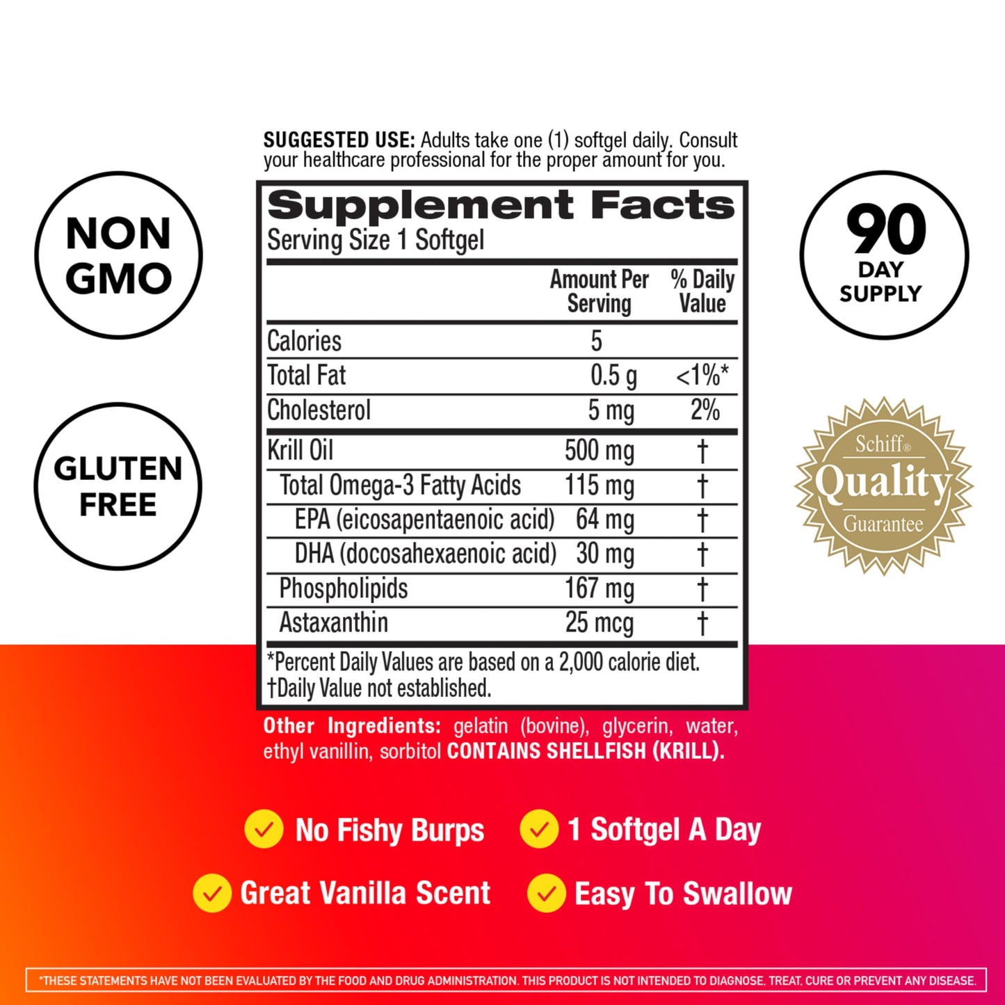 MegaRed Antarctic Krill Oil 500mg Omega-3 Fatty Acids Supplement Softgel 90 Count