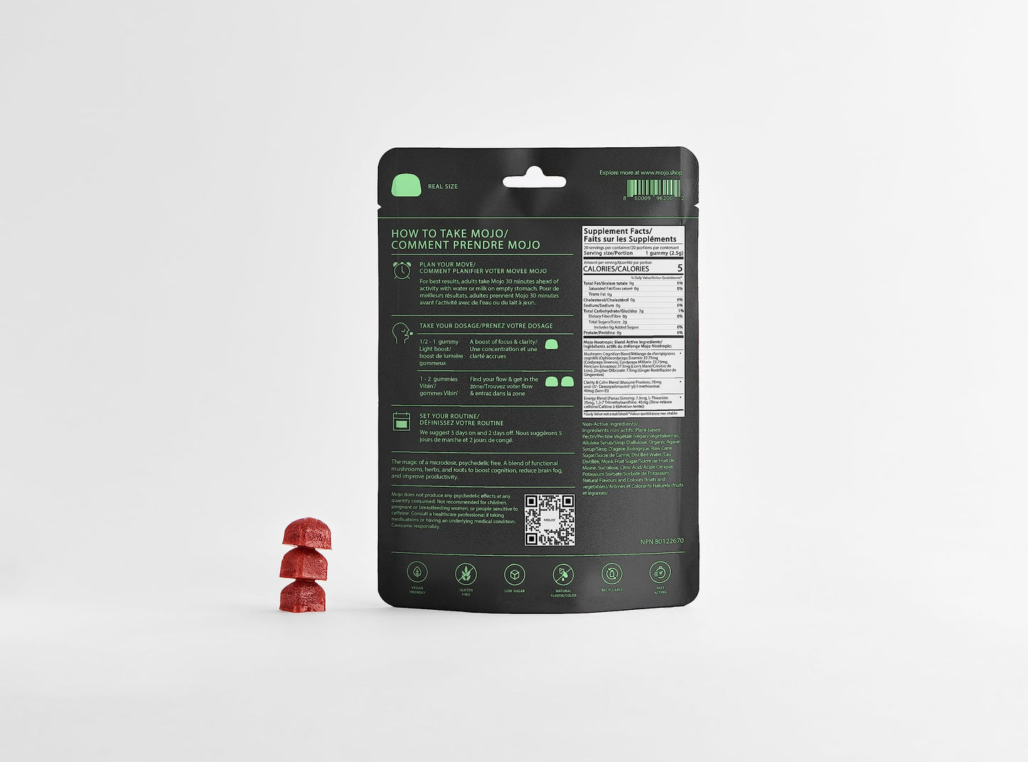 Mojo Focus Gummies Extra Strength with Lion's Mane Mushroom, Cordyceps & Panax Ginseng, 1 Pack