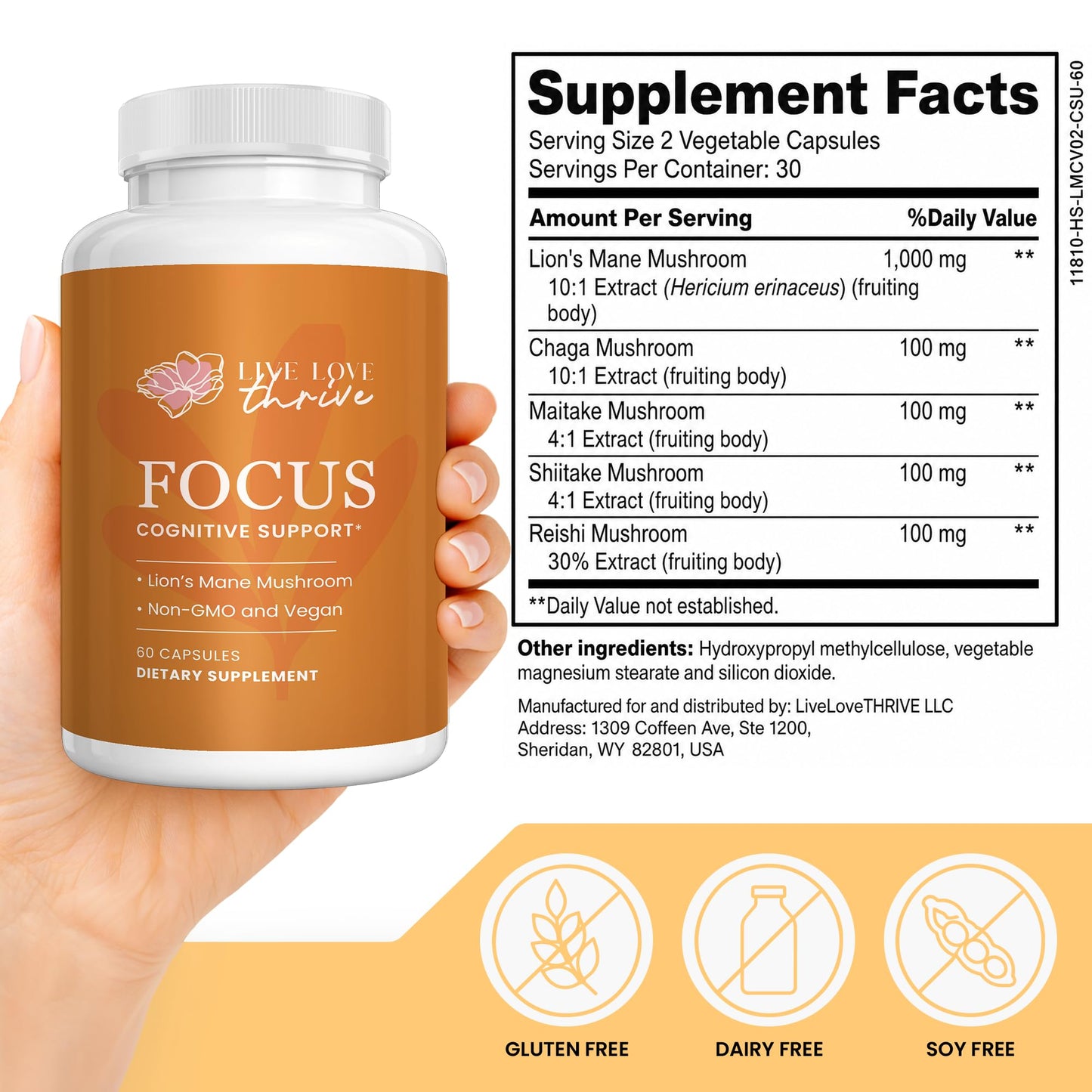 LiveLoveTHRIVE Lion's Mane Mushroom Supplement for Women Capsules, 60 Count