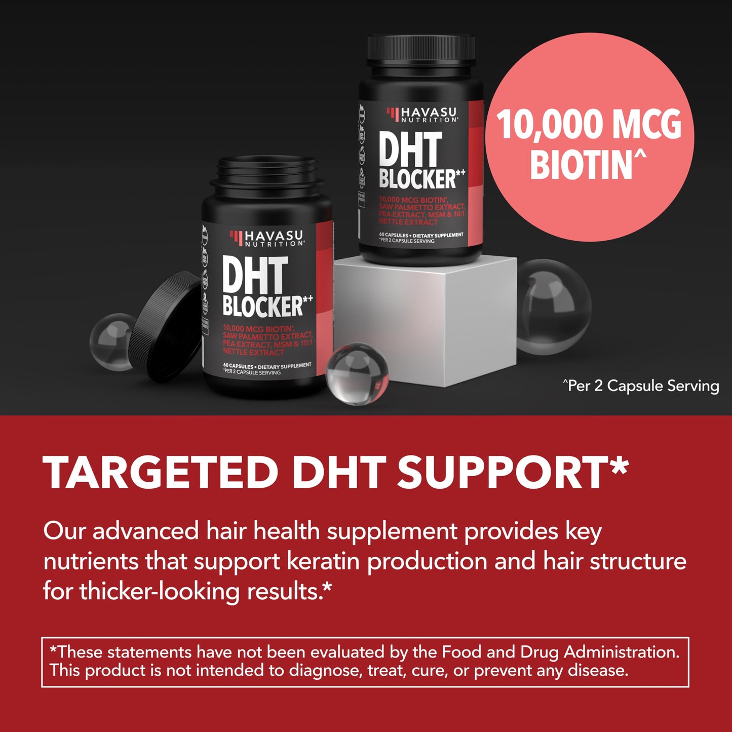 HAVASU NUTRITION DHT Blocker for Men with Biotin 10000mcg, 60 Capsules