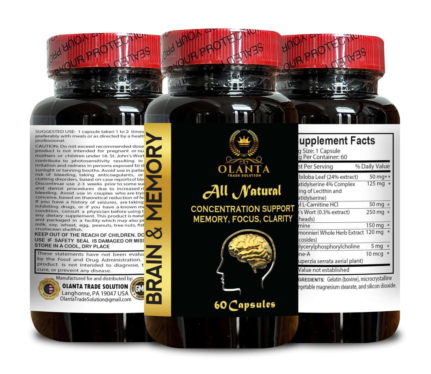 OLANTA TRADE SOLUTION Brain Memory Supplement Capsules 60 Count
