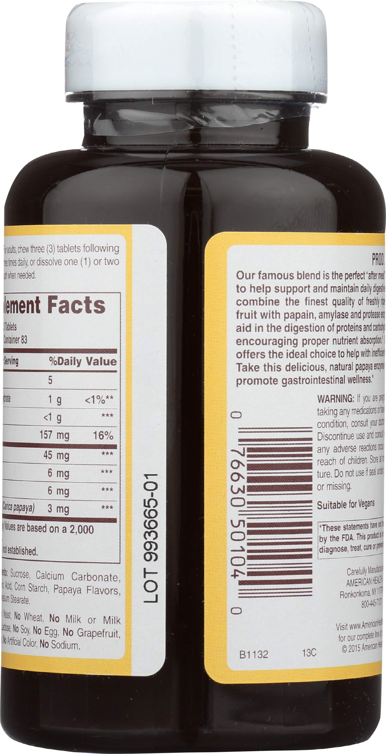 American Health Original Papaya Enzyme Chewables, 250 Count