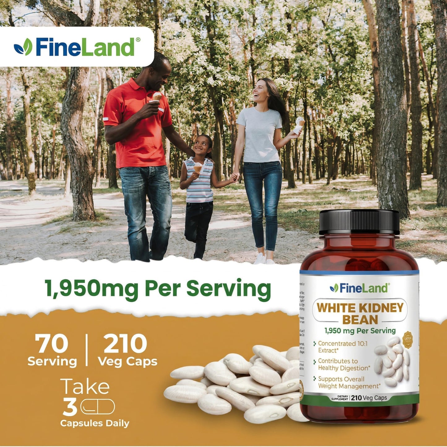 FineLand White Kidney Bean Extract 10:1 Capsules, 210 Count