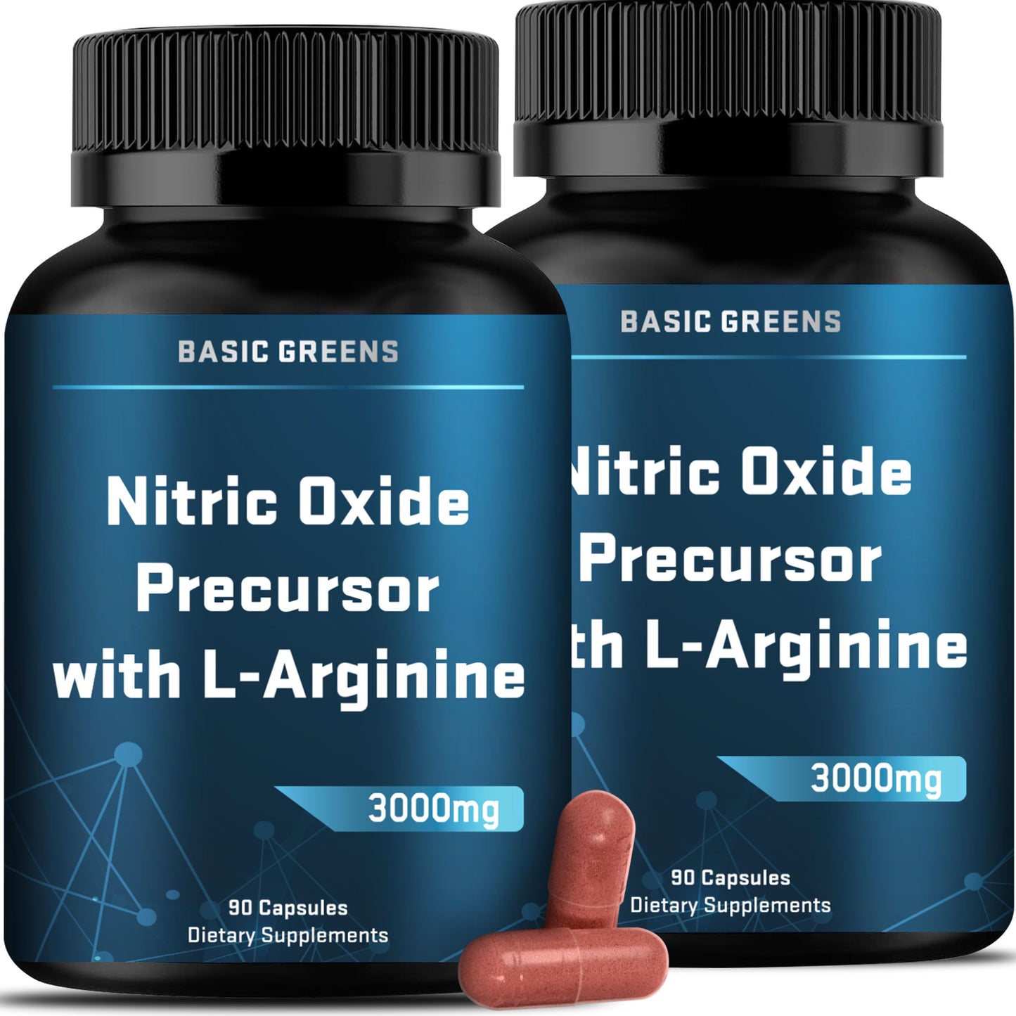 BASIC GREENS L Arginine 3000mg Nitric Oxide Supplement Capsule 180 Count Pack of 2