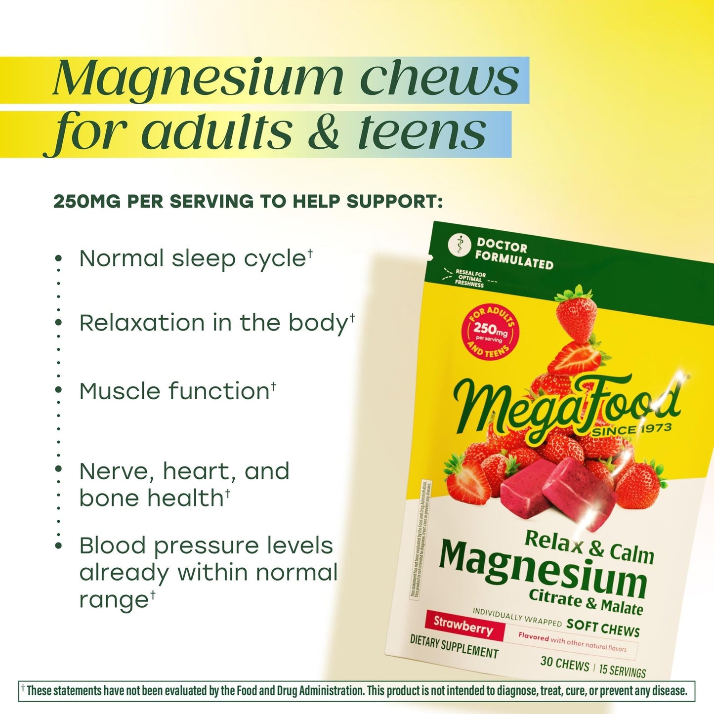 MegaFood Relax + Calm Magnesium Complex with Magnesium Citrate & Malate Gummy, 60 Gummies