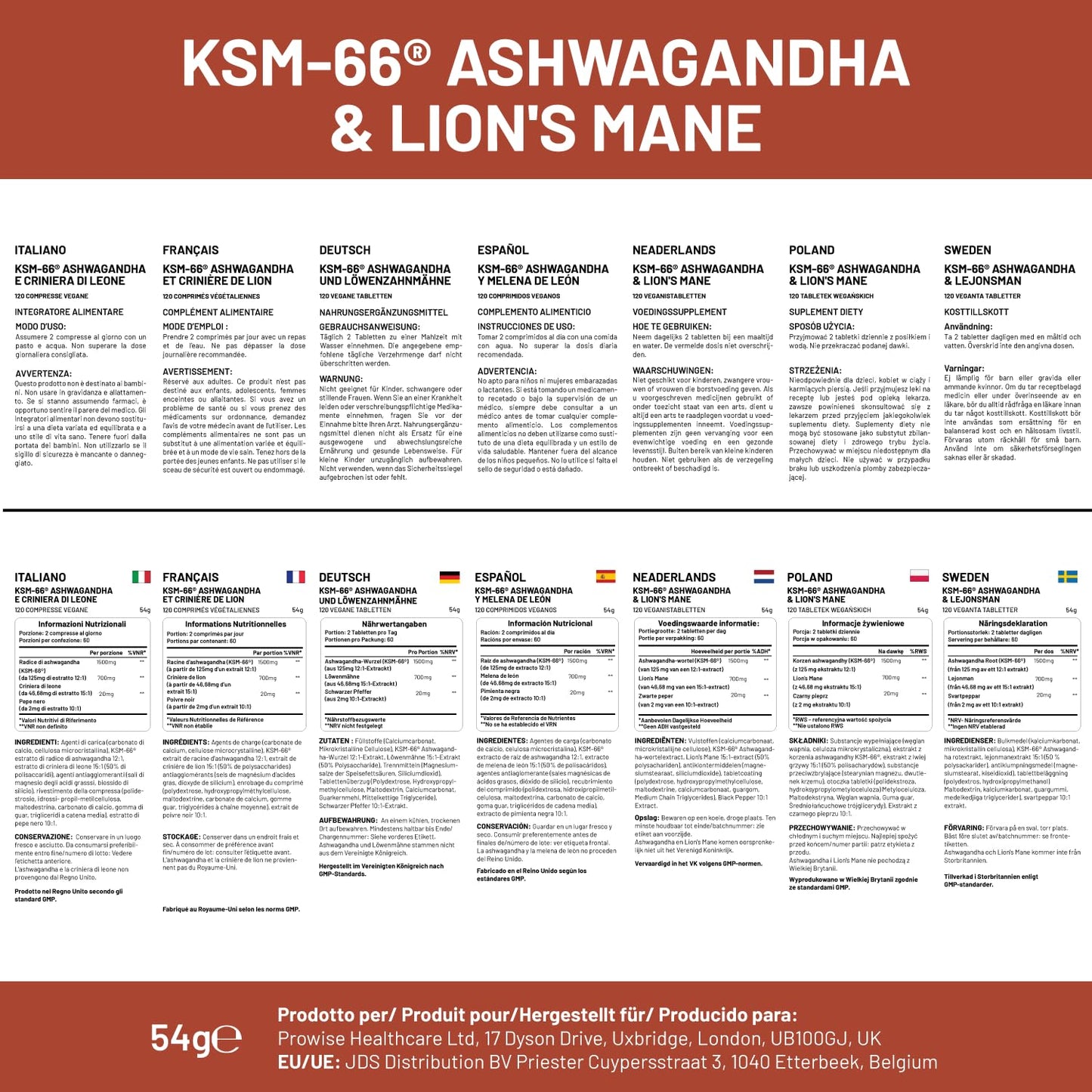 PH PROWISE Healthcare KSM-66 Ashwagandha and Lions Mane Tablets, 120 Tablets