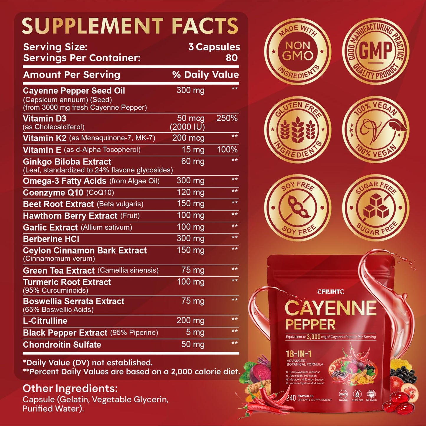 CFILIHTC Cayenne Pepper Capsules 240 Capsules