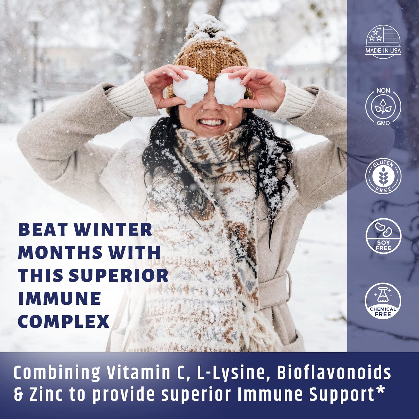 AgeImmune Vitamin C 1000mg Complex with L-Lysine 500mg, Zinc 12mg, Bioflavonoids 300mg Capsule, 60 Count