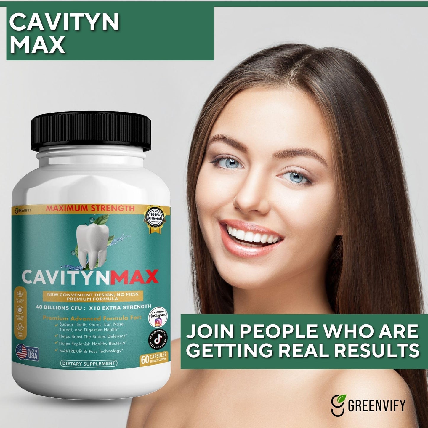 GREENVIFY Cavityn Max Probiotic Supplement, 60 Capsules