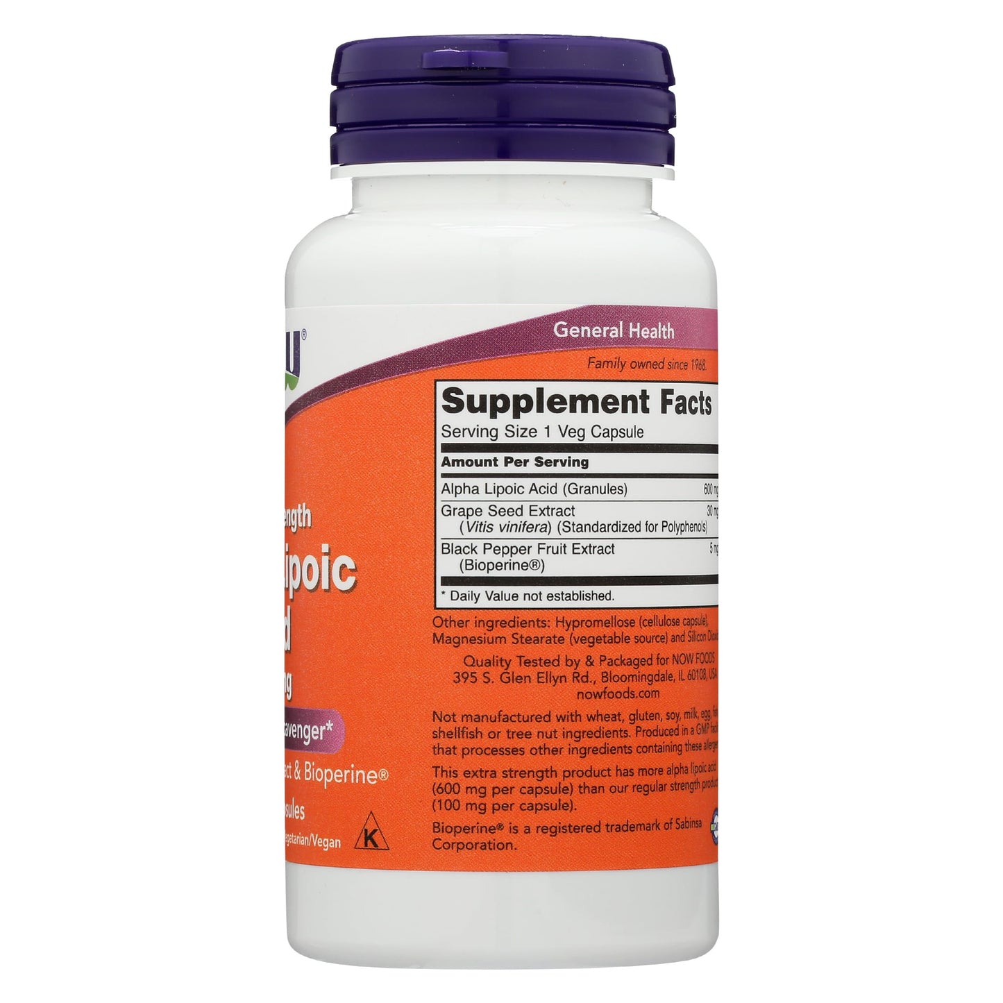 NOW Foods Alpha Lipoic Acid 600mg Capsules, 60 Count